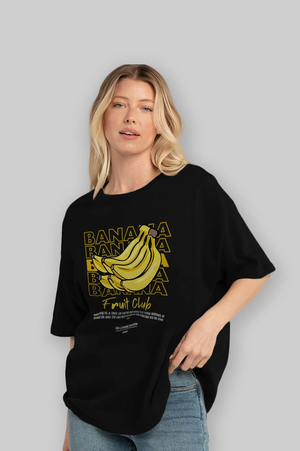 Banana Ön Baskılı Oversize t-shirt Erkek Kadın Pamuk Bisiklet Yaka tişort