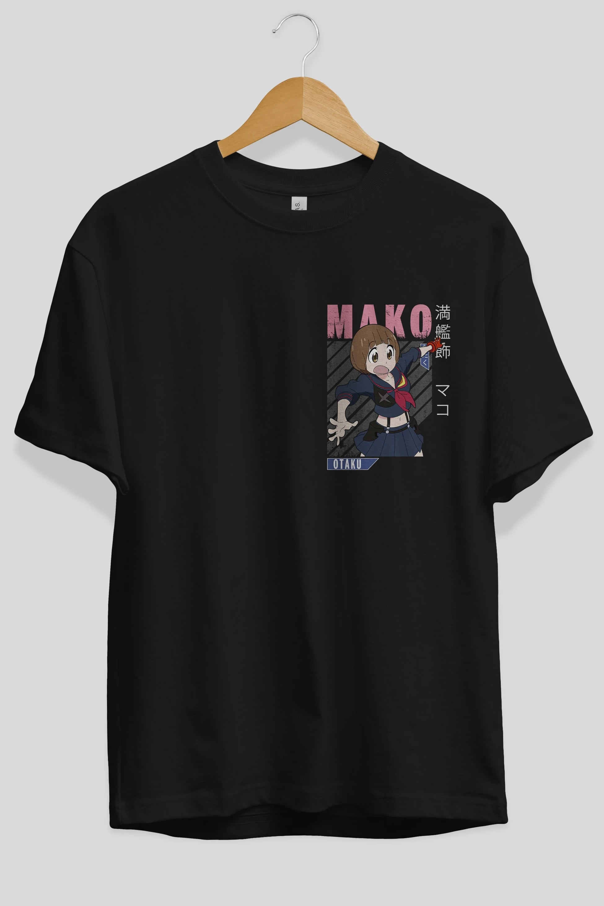 Mako Mankanshoku 2 Ön Sol Baskılı Oversize t-shirt Erkek Kadın Unisex %100 Pamuk Bisiklet Yaka tişort