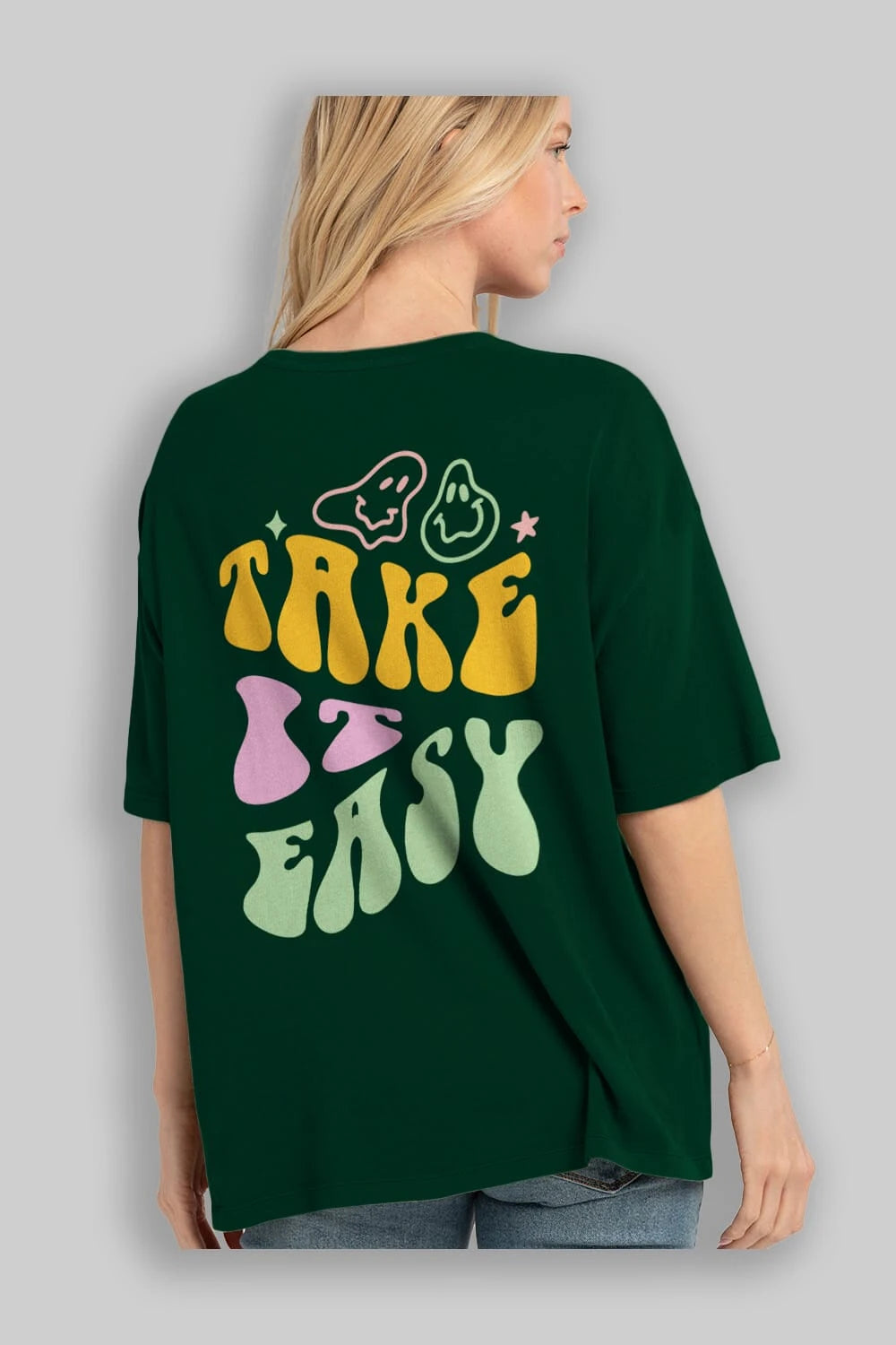 Take it Easy Yazılı Arka Baskılı Oversize t-shirt Erkek Kadın Unisex