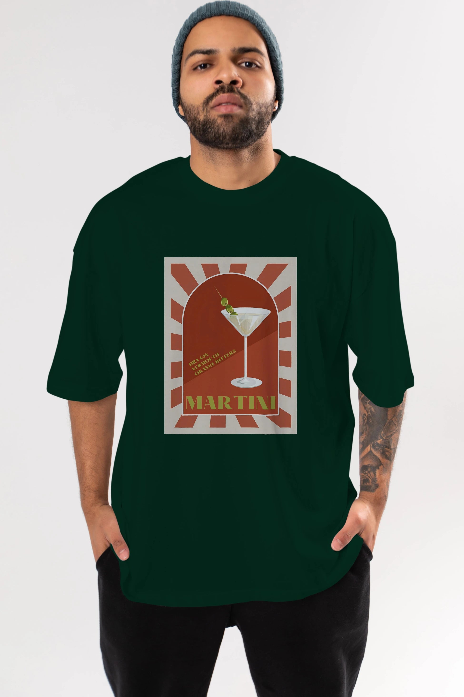 Martini 2 Ön Baskılı Oversize t-shirt Erkek Kadın Unisex %100 Pamuk Bisiklet Yaka tişort