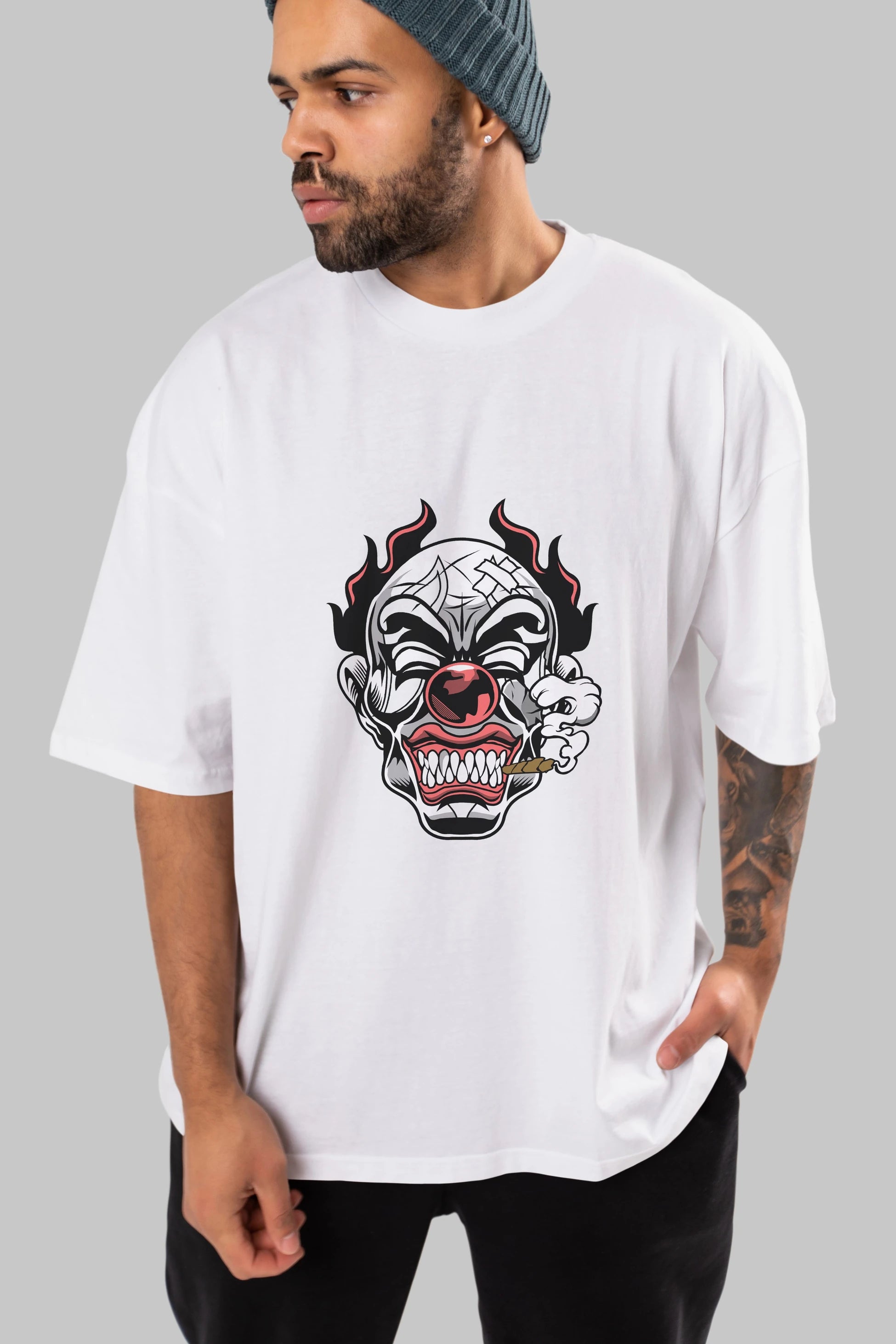 Clown Horror Ön Baskılı Oversize t-shirt Erkek Kadın Unisex %100 Pamuk tişort