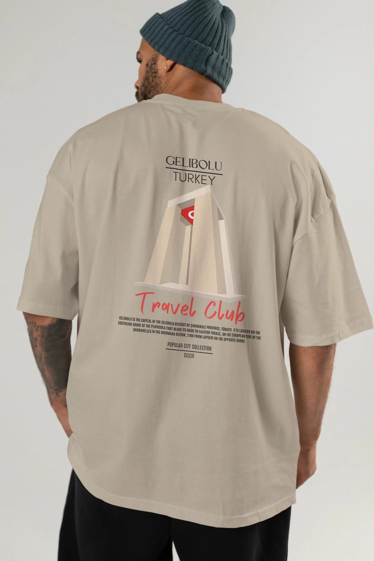 Gelibolu Turkey Arka Baskılı Oversize t-shirt Erkek Kadın Pamuk Bisiklet Yaka tişort
