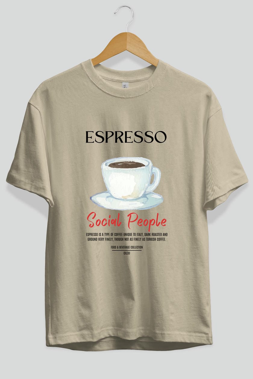 Espresso Kokteyl Serisi ön Baskılı Oversize t-shirt Erkek Kadın %100 Pamuk Bisiklet Yaka tişort