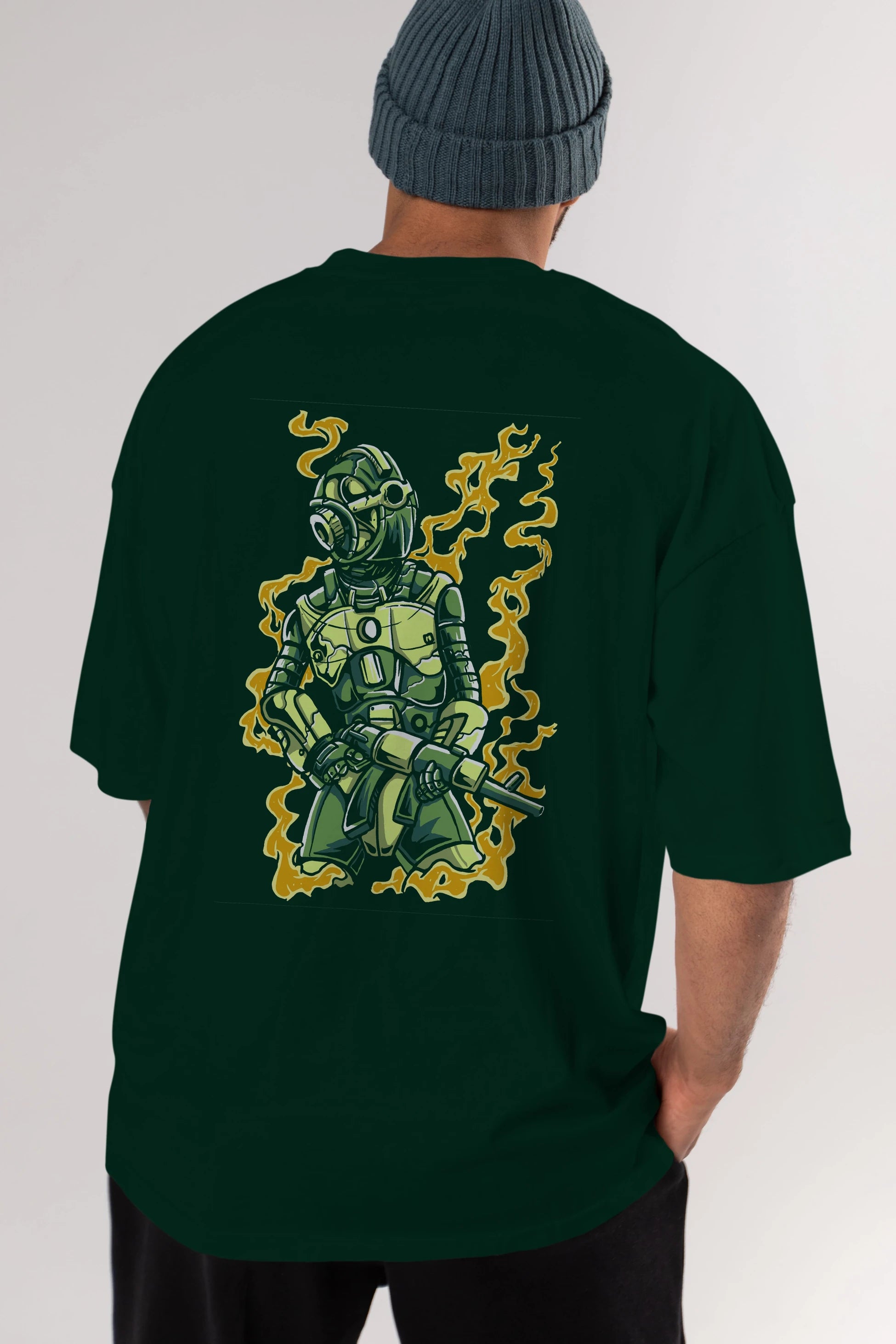 Robot Soldier Arka Baskılı Oversize t-shirt Erkek Kadın Unisex %100 Pamuk