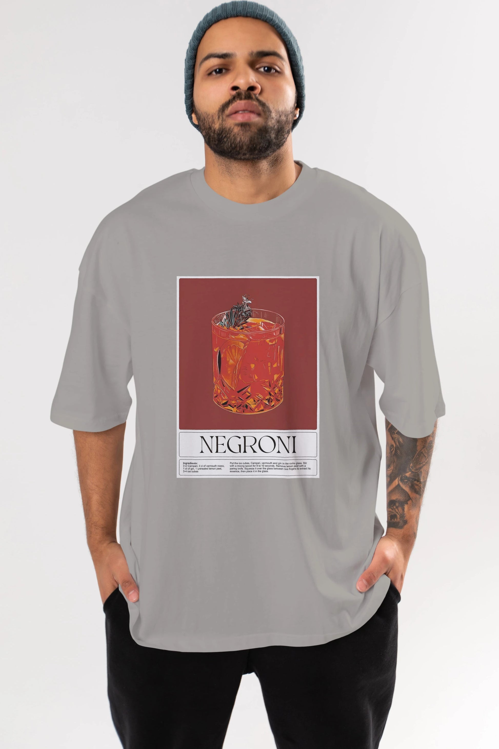 Negroni 2 Ön Baskılı Oversize t-shirt Erkek Kadın Unisex %100 Pamuk Bisiklet Yaka tişort