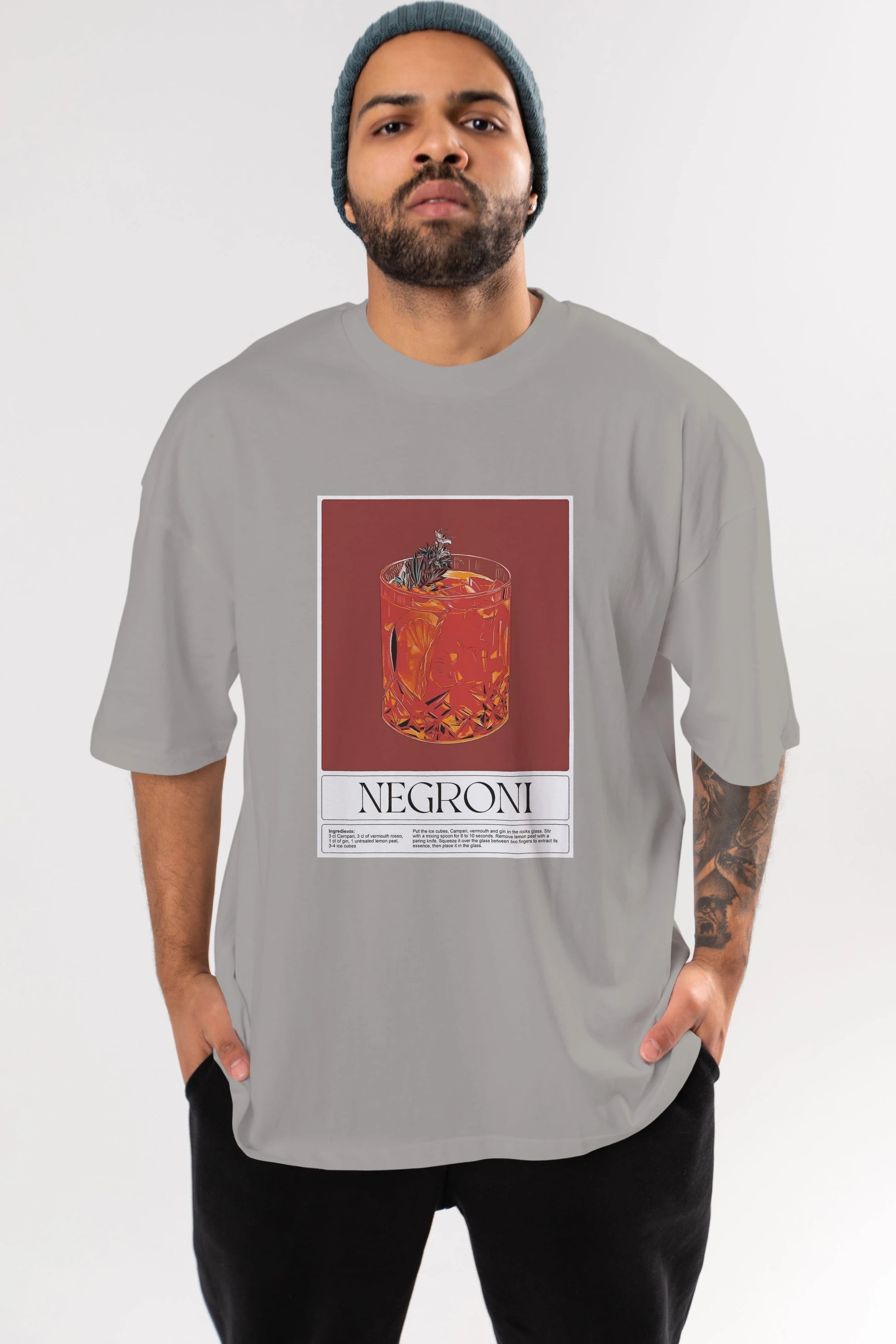 Negroni 2 Ön Baskılı Oversize t-shirt Erkek Kadın Unisex %100 Pamuk Bisiklet Yaka tişort