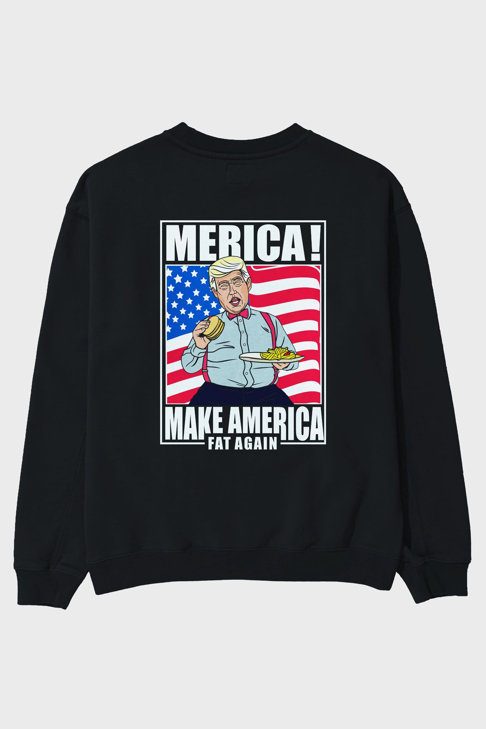 Trump Burger Arka Baskılı Oversize Sweatshirt Erkek Kadın Unisex