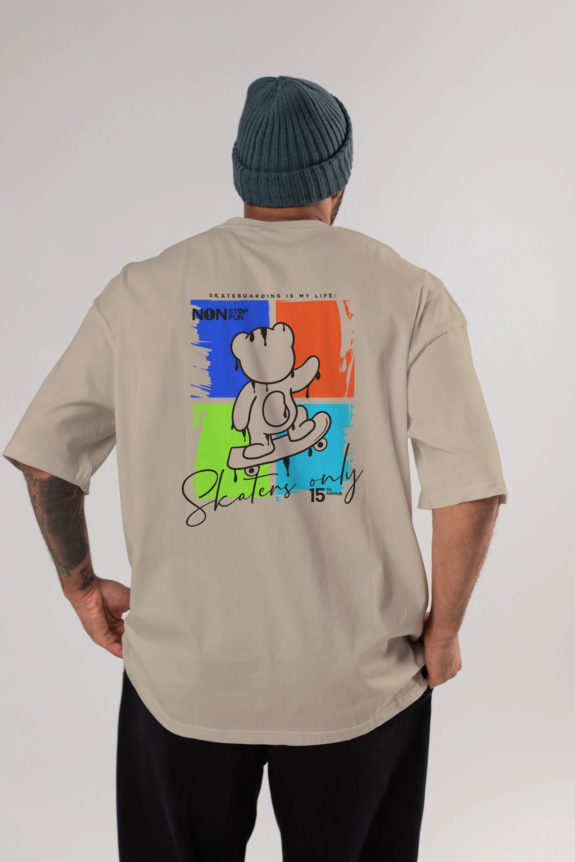 Skaters Only Bear Arka Baskılı Oversize t-shirt Erkek Kadın Unisex