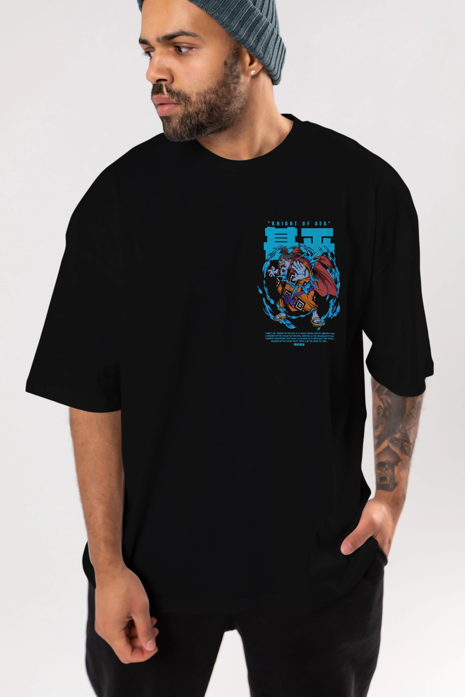 Jinbei Ön Sol Baskılı Oversize t-shirt Erkek Kadın Unisex %100 Pamuk Bisiklet Yaka tişort