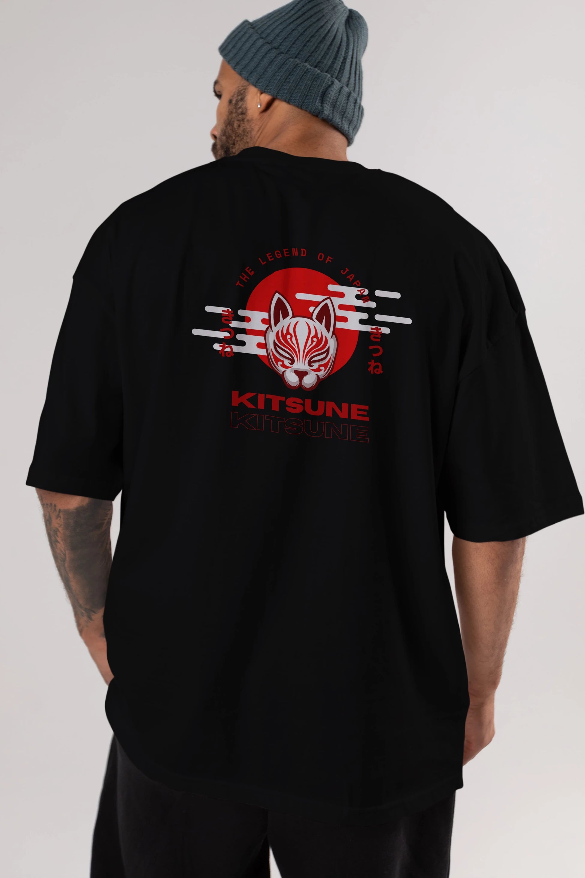 Kitsune Mask Arka Baskılı Oversize t-shirt Erkek Kadın Unisex