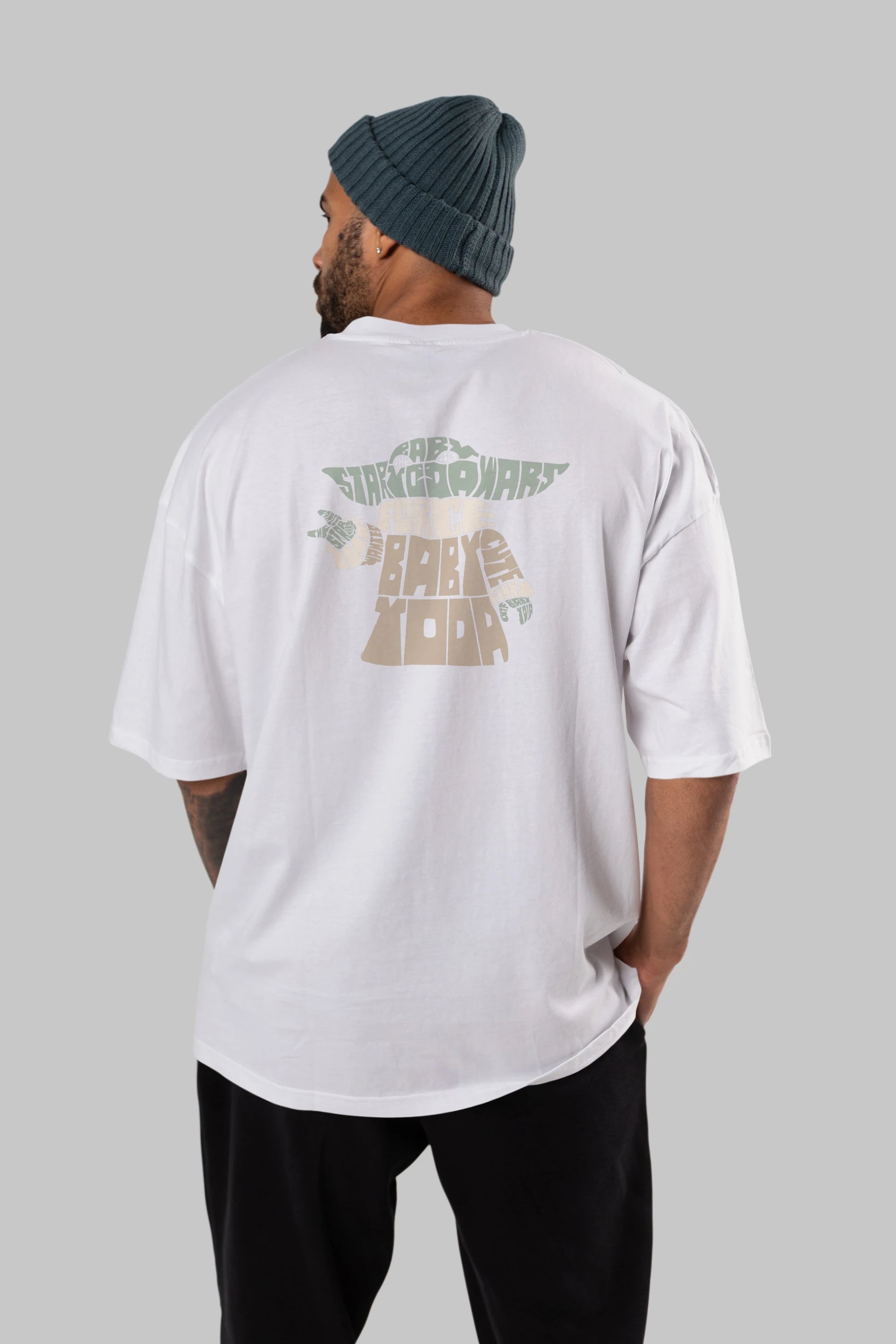 Baby Yoda Arka Baskılı Oversize t-shirt %100 pamuk Erkek Kadın Unisex