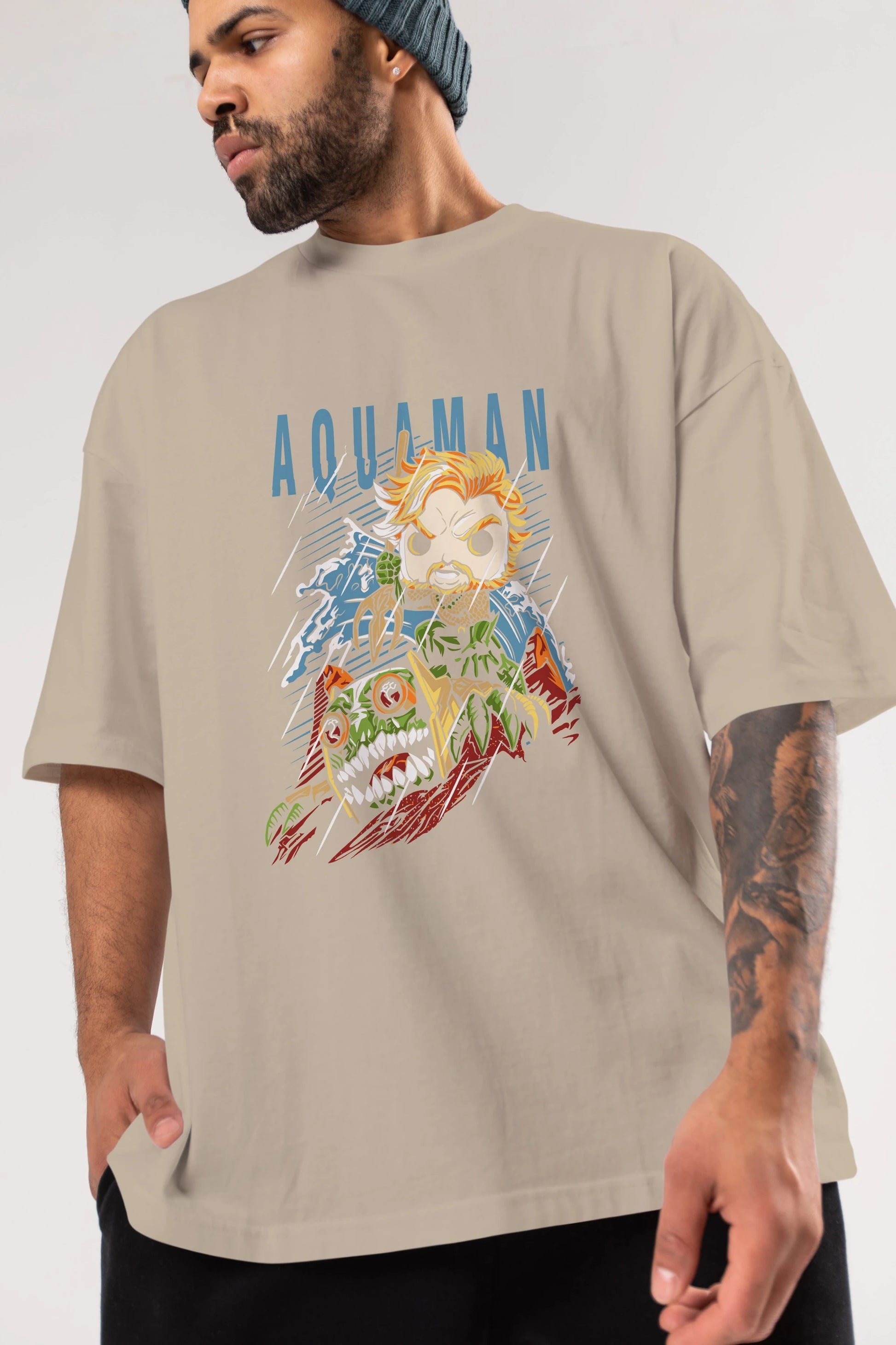 Aquaman Ön Baskılı Oversize t-shirt Erkek Kadın Unisex %100 Pamuk Bisiklet Yaka tişort