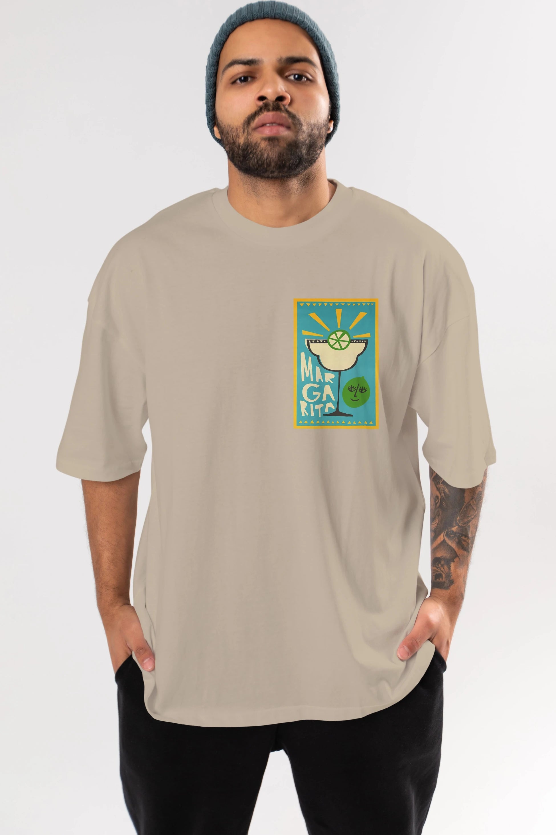 Margarita 4 Ön Sol Baskılı Oversize t-shirt Erkek Kadın Unisex %100 Pamuk Bisiklet Yaka tişort