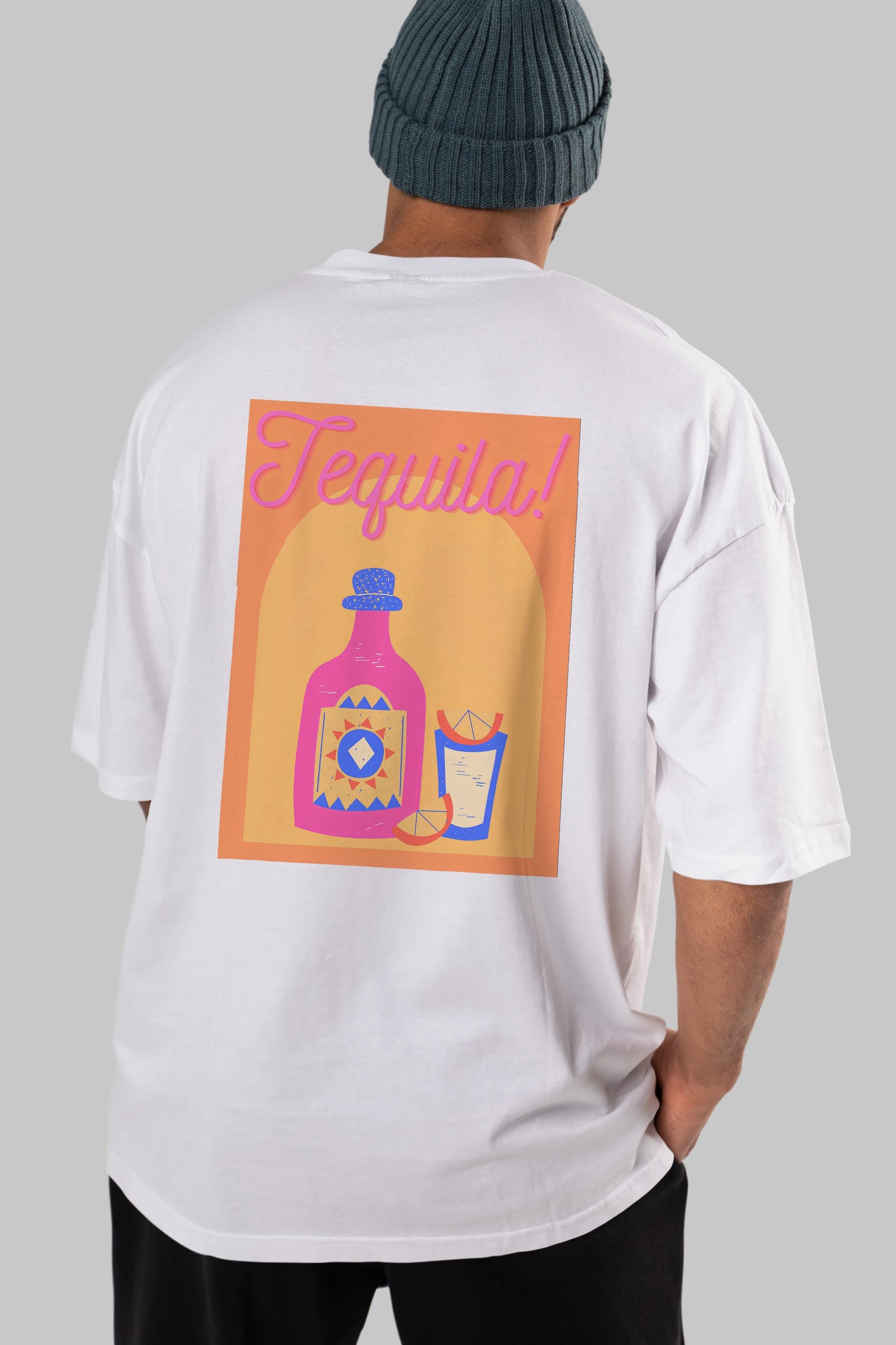 Tequila Arka Baskılı Oversize t-shirt Erkek Kadın Unisex %100 Pamuk Bisiklet Yaka tişort