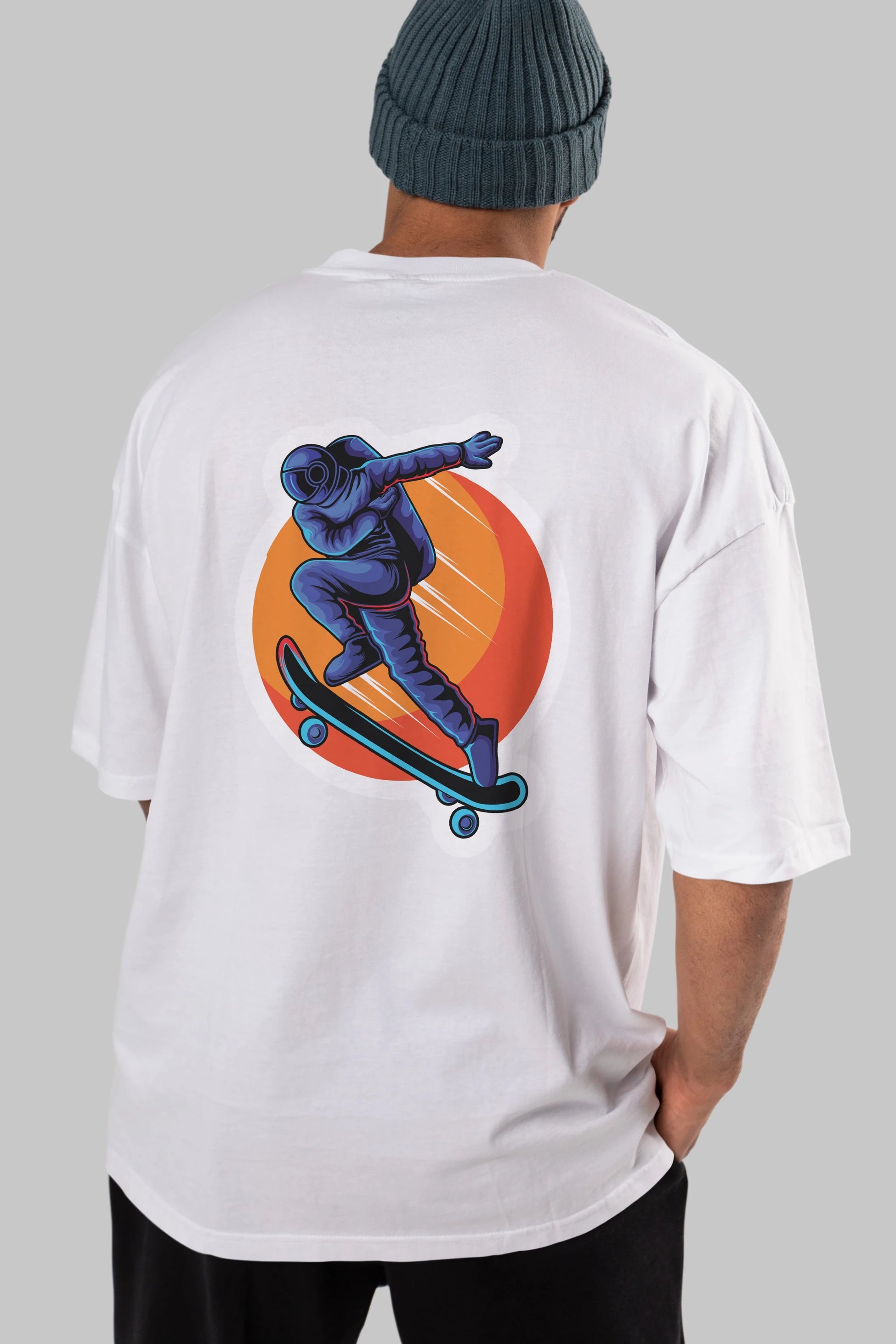 Astroskate Run Sticker Arka Baskılı Oversize t-shirt Erkek Kadın Unisex