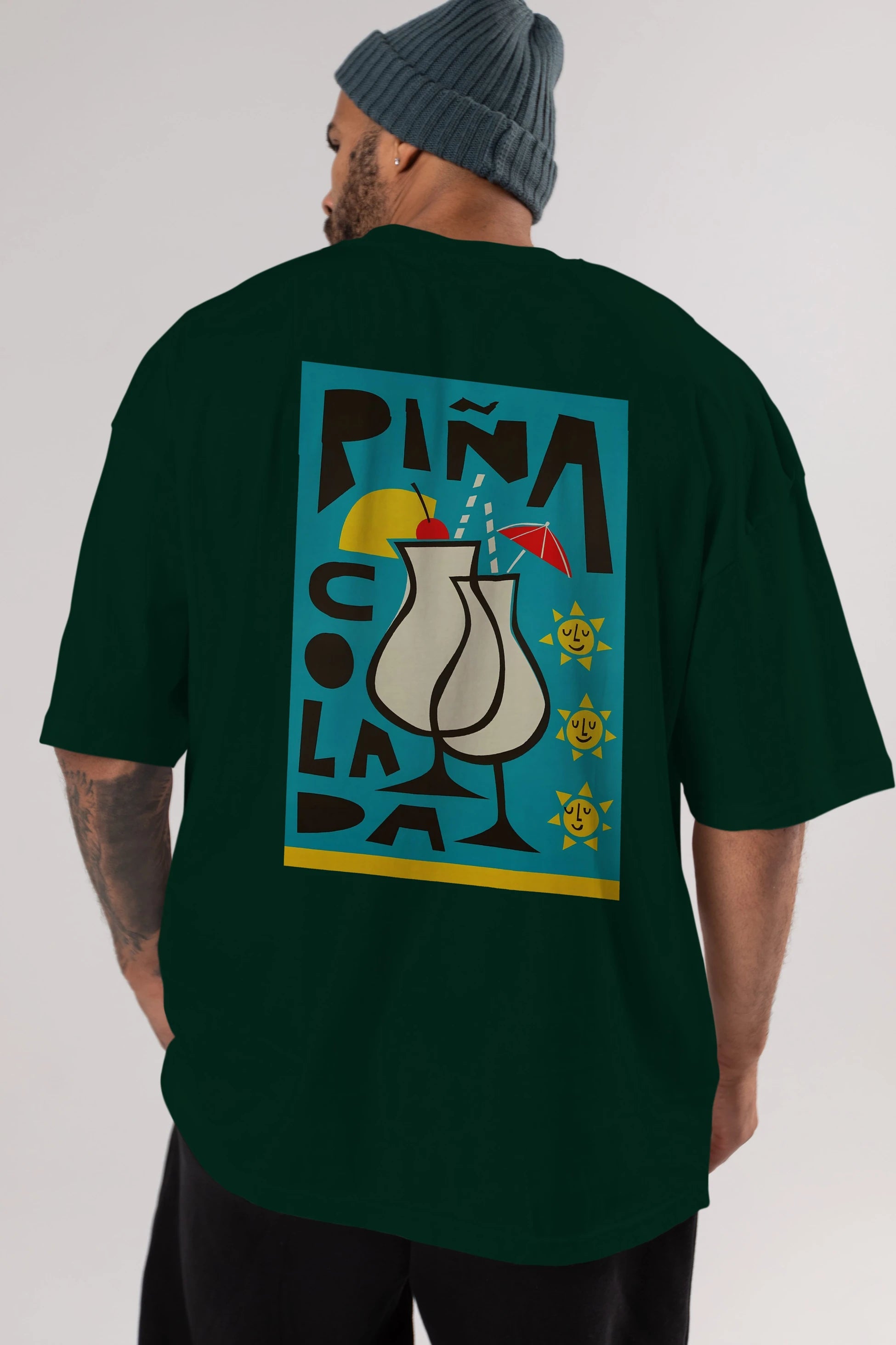 Pina Colada 4 Arka Baskılı Oversize t-shirt Erkek Kadın Unisex %100 Pamuk Bisiklet Yaka tişort