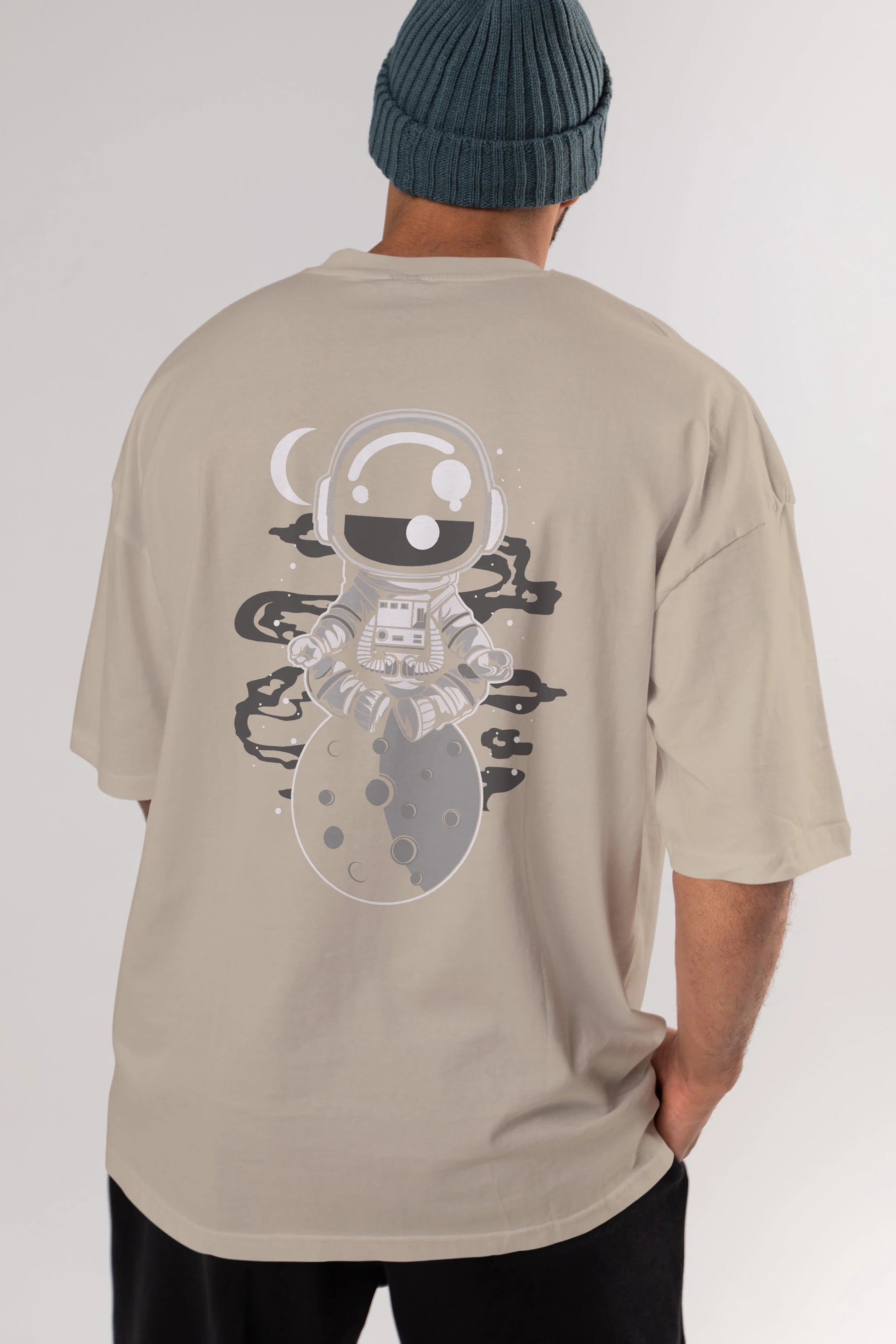 Astronaut Yoga Arka Baskılı Oversize t-shirt Erkek Kadın Unisex