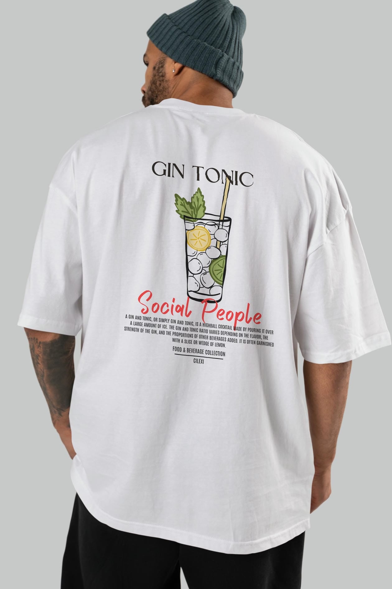 Gın Tonıc Kokteyl Serisi Baskılı Oversize t-shirt Erkek Kadın Unisex %100 Pamuk Bisiklet Yaka tişort