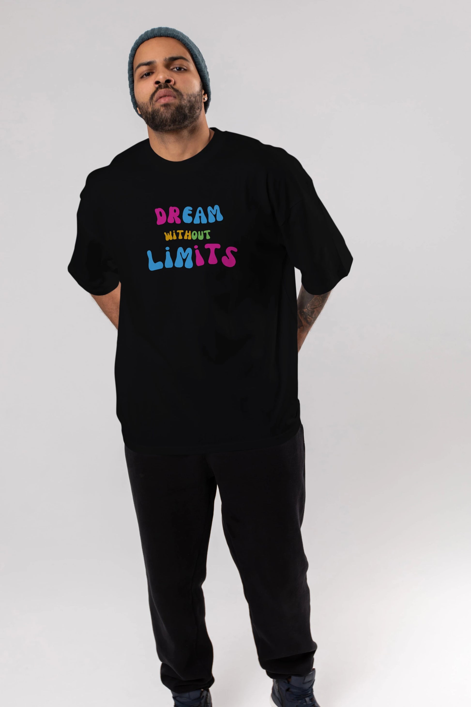 Dream Without Limits Yazılı Ön Baskılı Oversize t-shirt Erkek Kadın Unisex