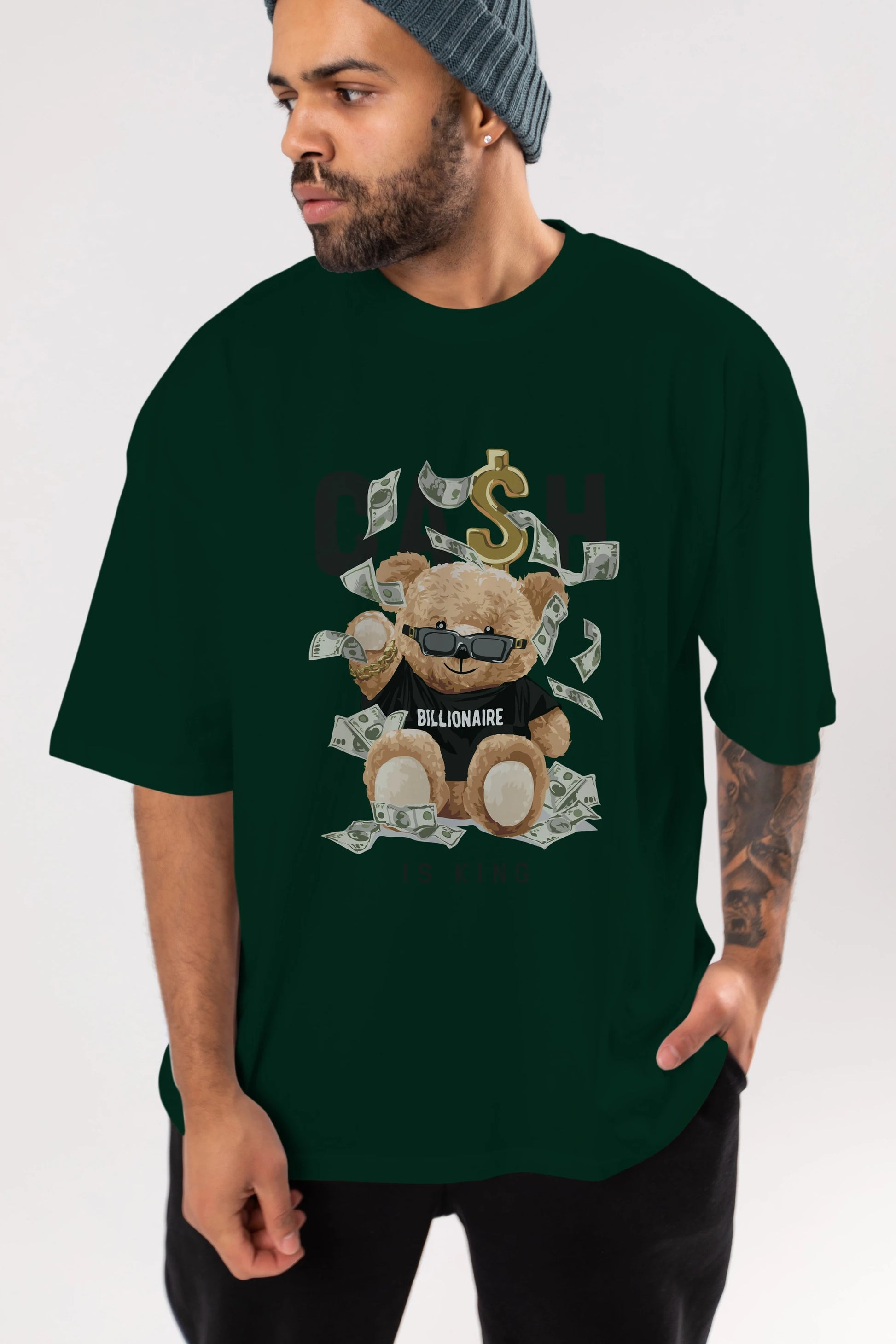 Teddy Bear Billionaire Ön Baskılı Oversize t-shirt Erkek Kadın Unisex %100 Pamuk