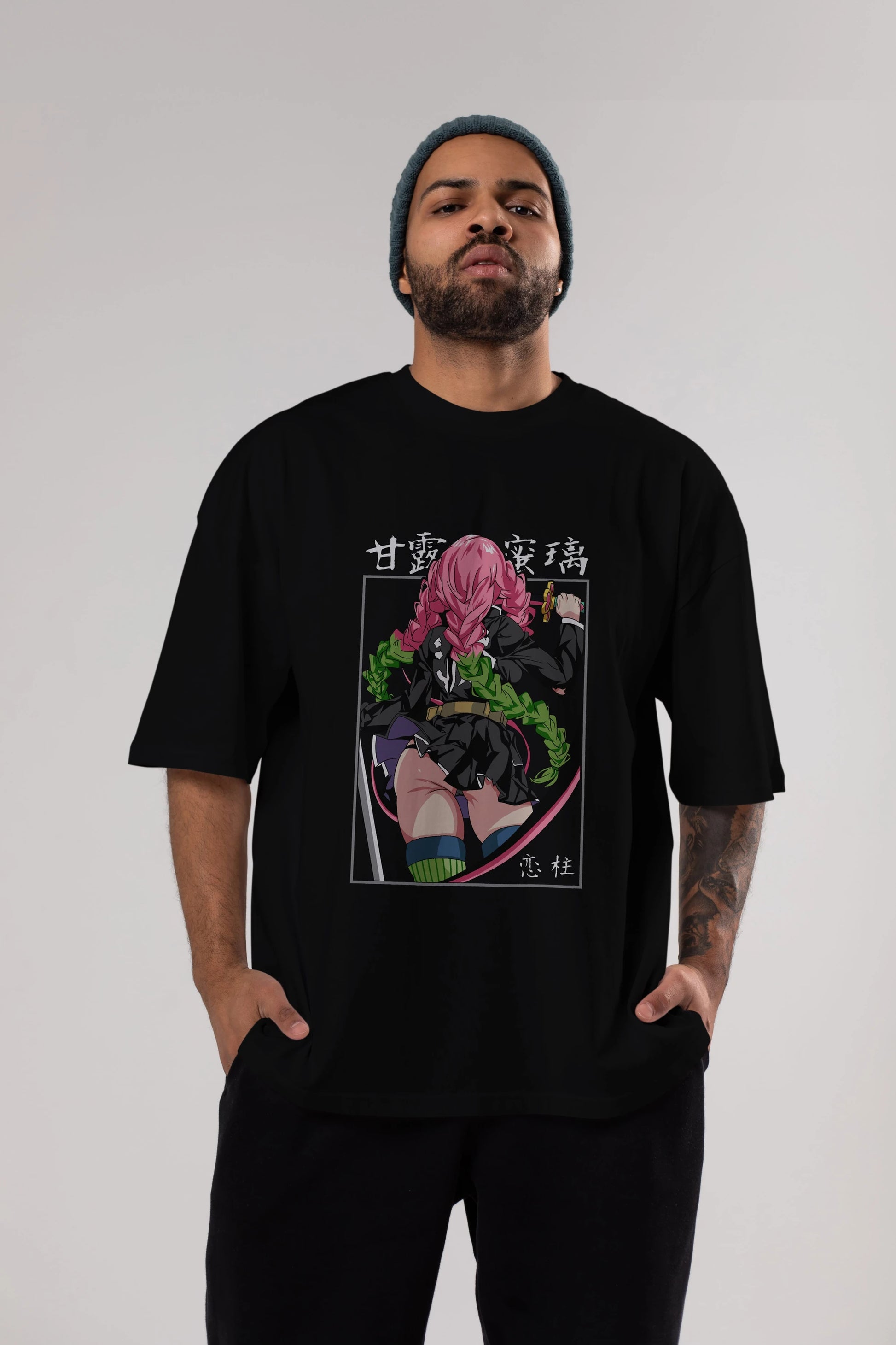Mitsuri DEMONSLAYER Anime Ön Baskılı Oversize t-shirt %100 pamuk Erkek Kadın Unisex