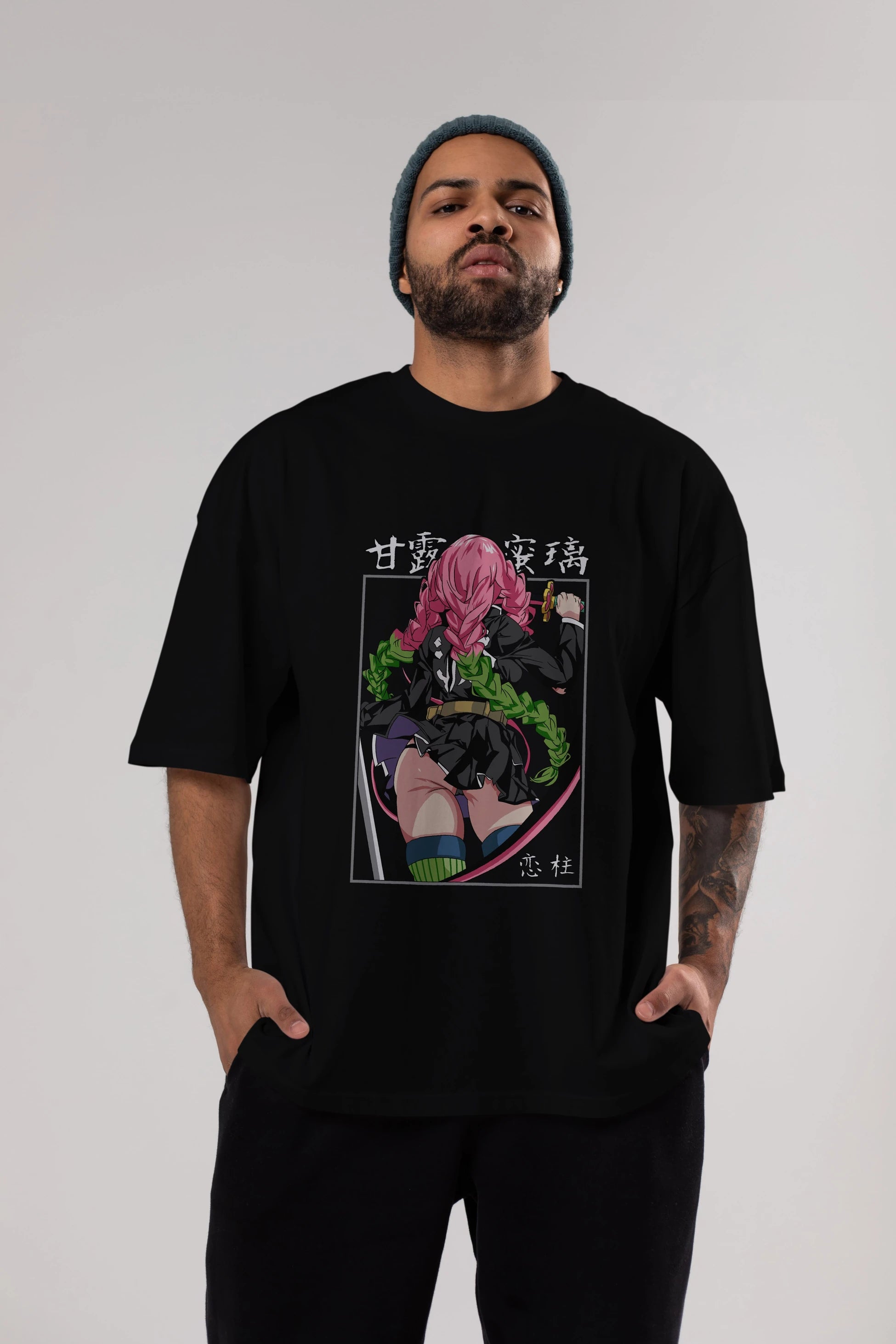 Mitsuri DEMONSLAYER Anime Ön Baskılı Oversize t-shirt %100 pamuk Erkek Kadın Unisex