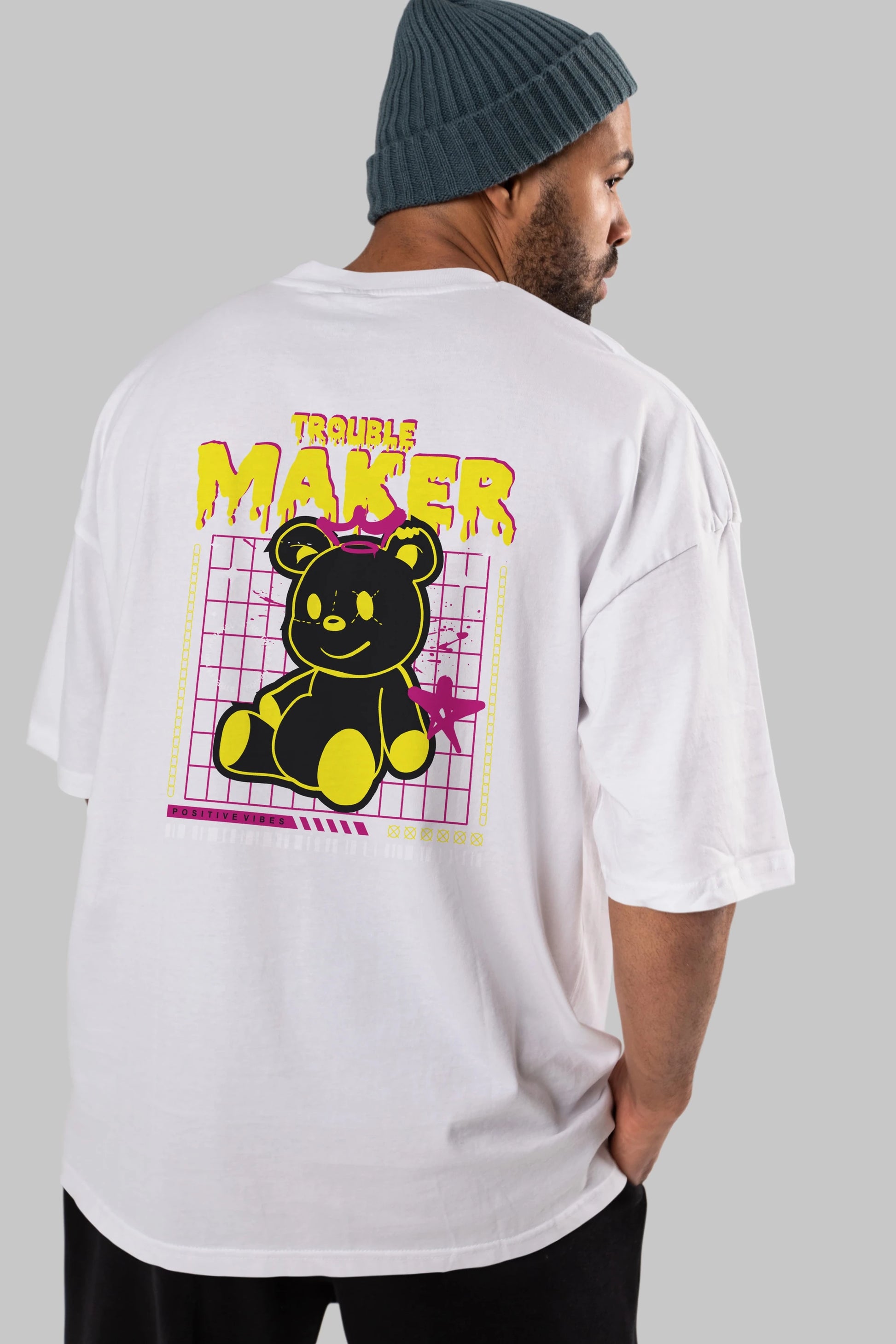 Teddy Bear Trouble Maker Arka Baskılı Oversize t-shirt Erkek Kadın Unisex