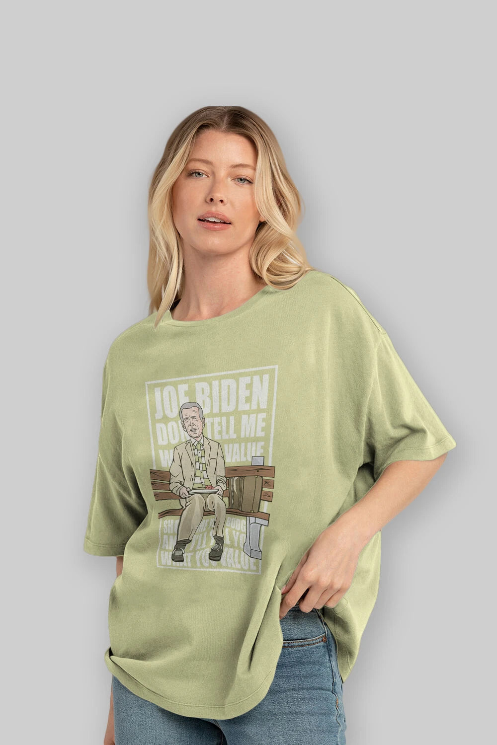 Joe Biden Forest Gump Ön Baskılı Oversize t-shirt Erkek Kadın Unisex %100 Pamuk tişort