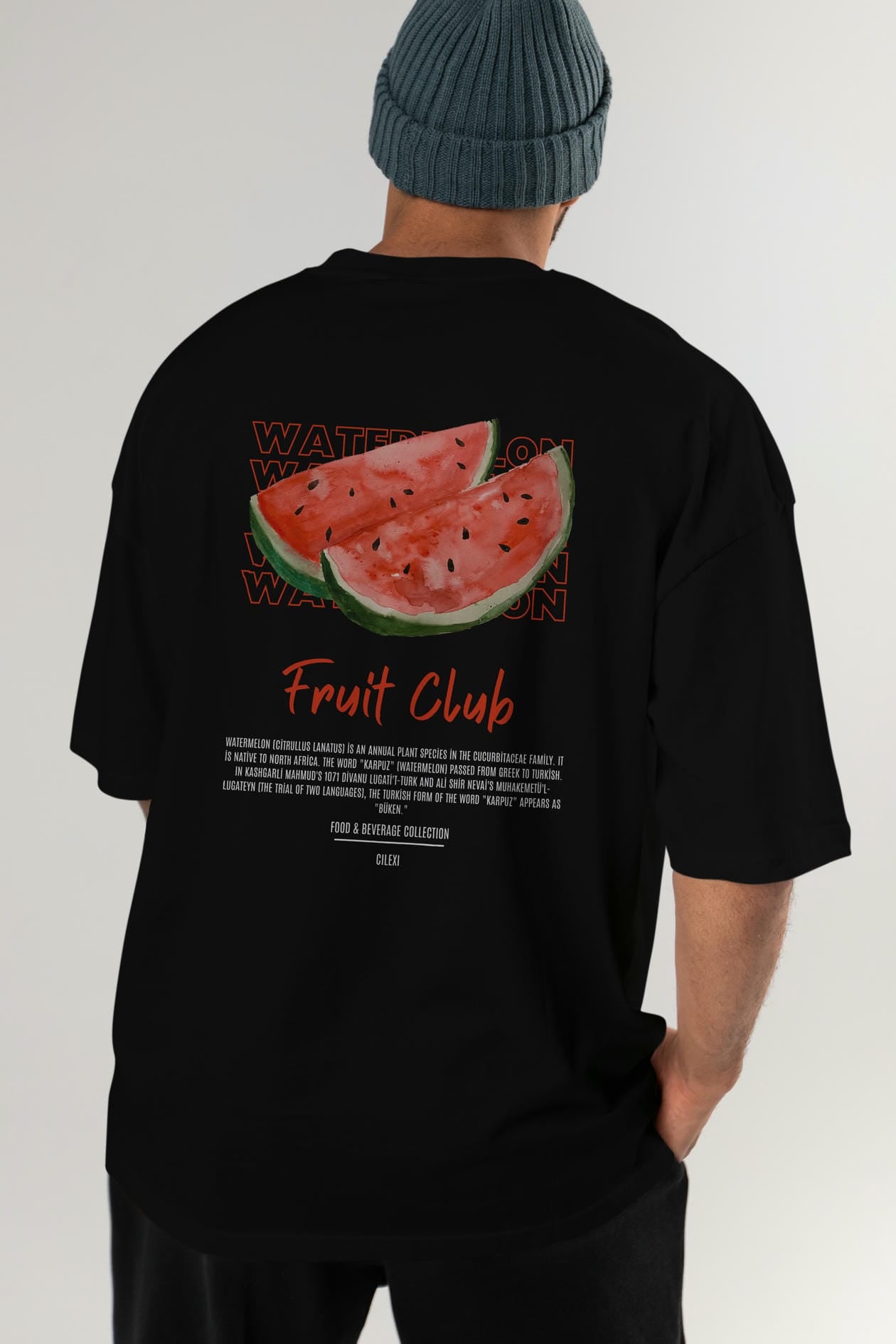 Watermelon Arka Baskılı Oversize t-shirt Erkek Kadın Pamuk Bisiklet Yaka tişort