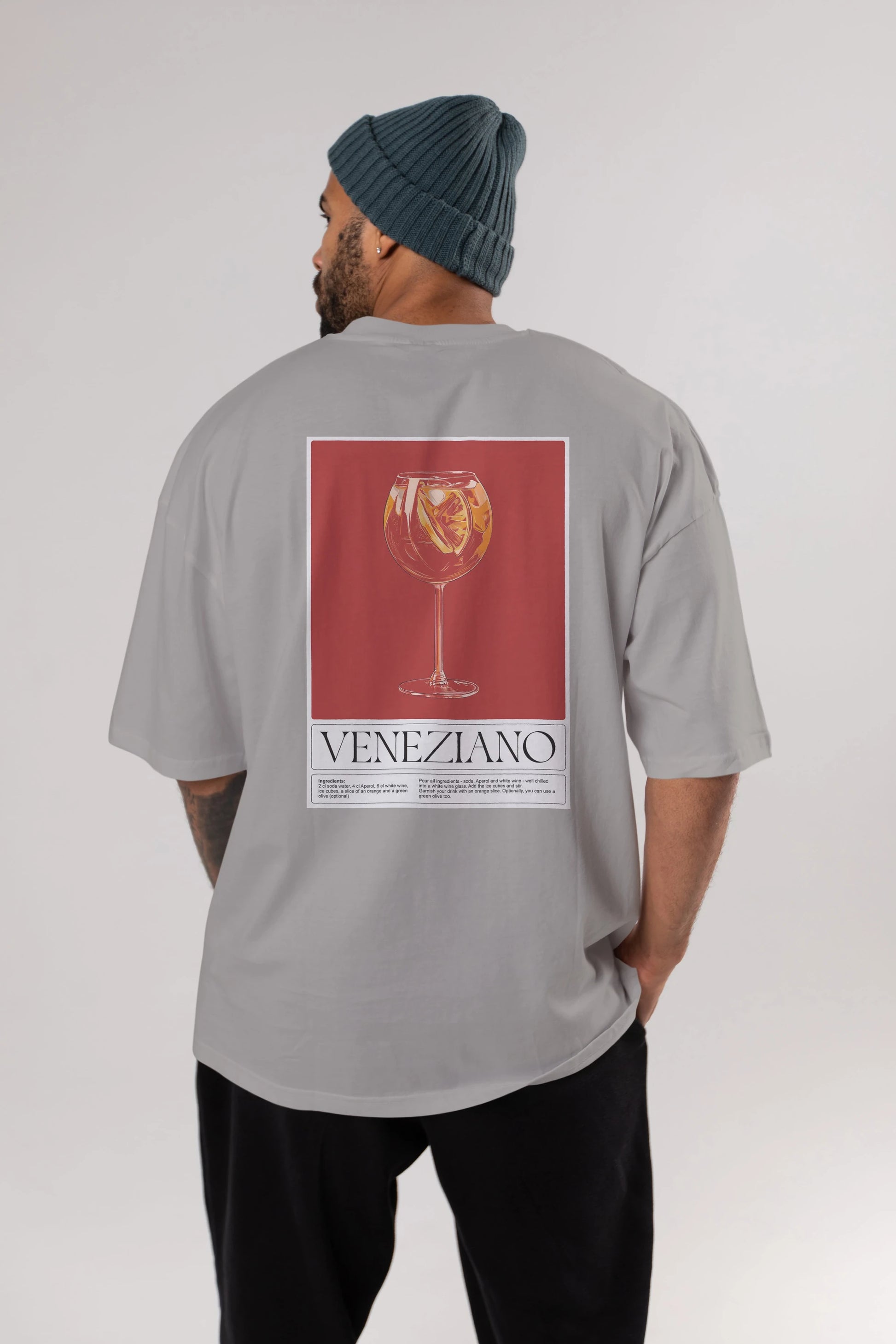 Veneziano Arka Baskılı Oversize t-shirt Erkek Kadın Unisex %100 Pamuk Bisiklet Yaka tişort