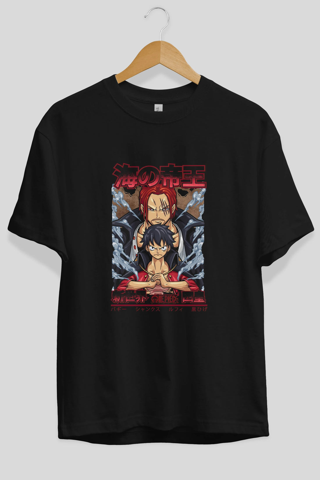 MONKEY D. LUFF and SHANKS Anime Ön Baskılı Oversize t-shirt %100 pamuk Erkek Kadın Unisex