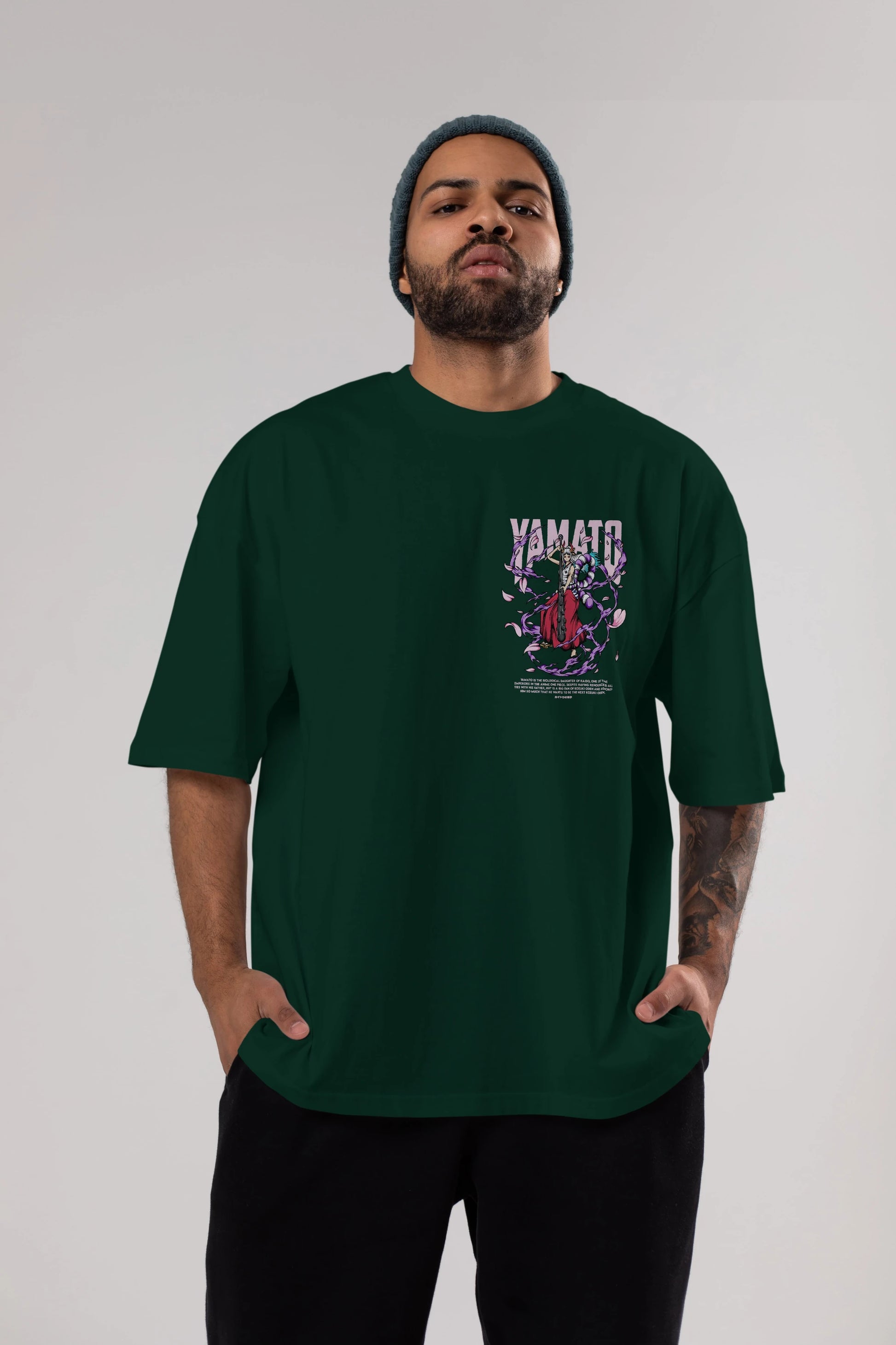 Yamato Ön Sol Baskılı Oversize t-shirt Erkek Kadın Unisex %100 Pamuk Bisiklet Yaka tişort