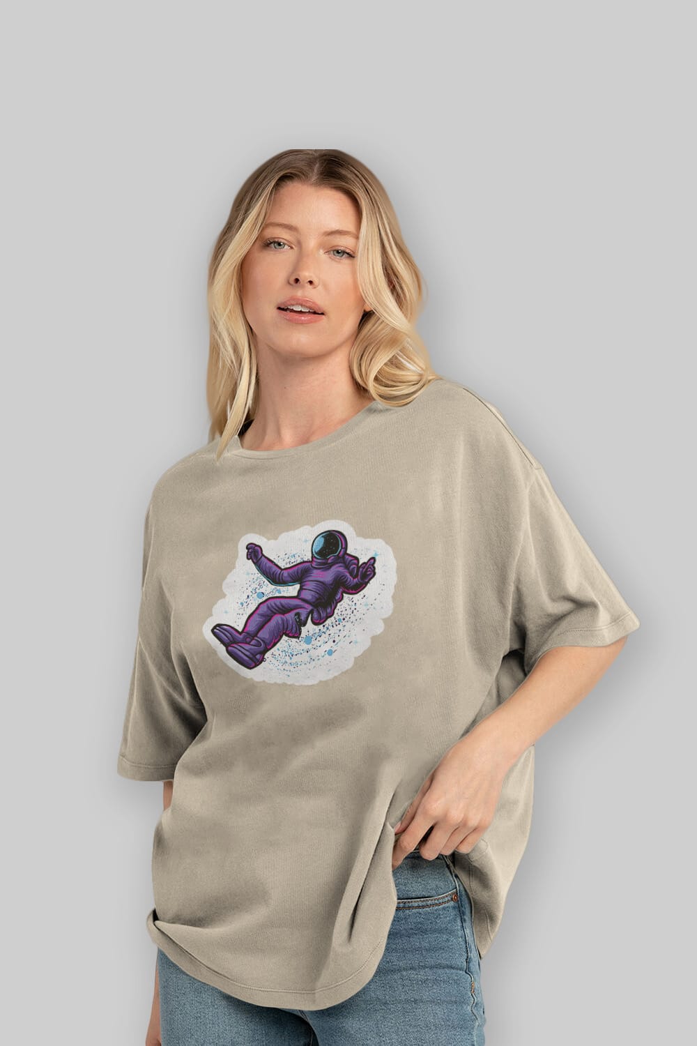 Having fun in outer space sticker Ön Baskılı Oversize t-shirt Erkek Kadın Unisex