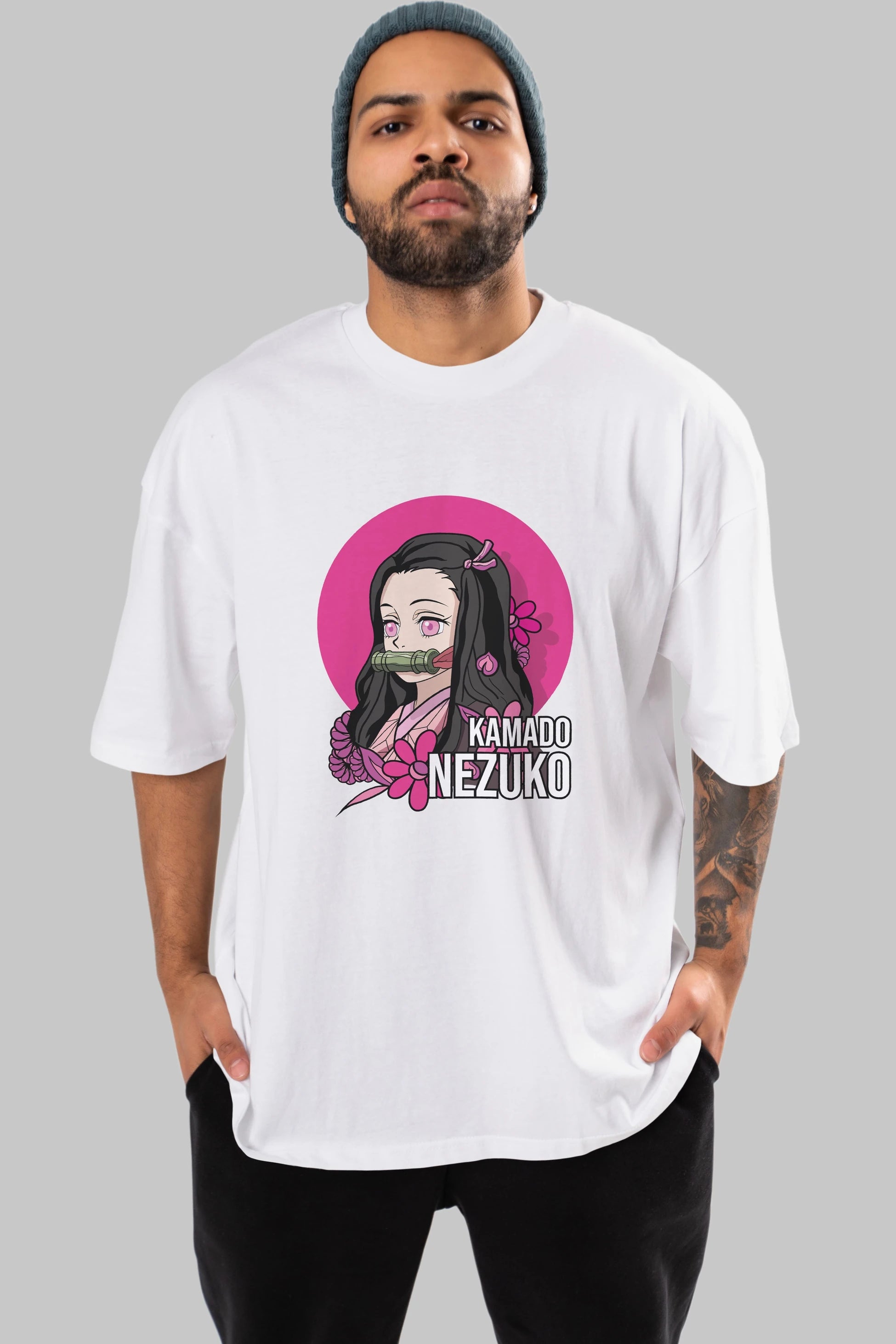 Nezuko Kamado 2 Anime Ön Baskılı Oversize t-shirt %100 pamuk Erkek Kadın Unisex