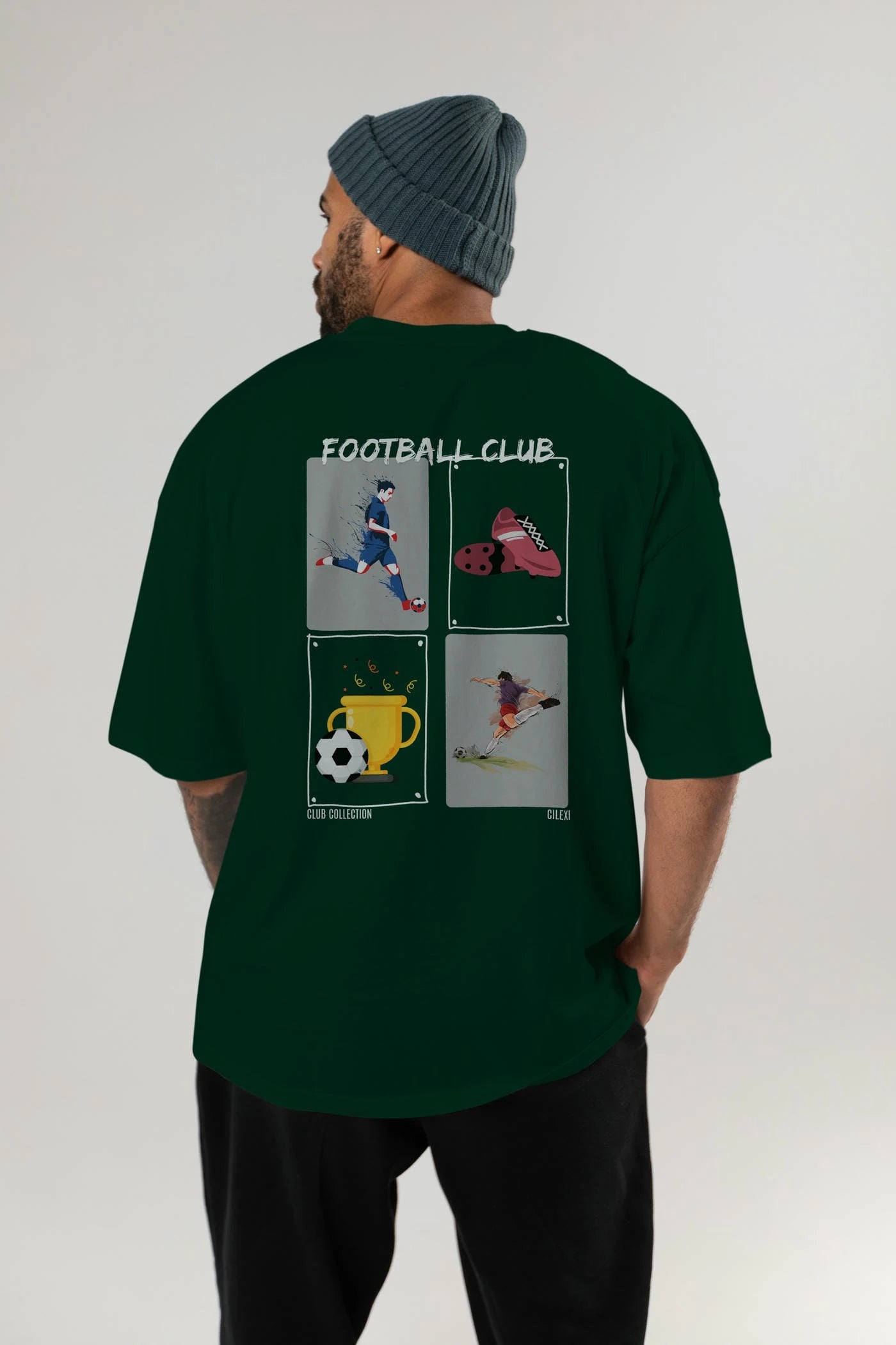 Football Club Arka Baskılı Oversize t-shirt Erkek Kadın %100 Pamuk Bisiklet Yaka tişort