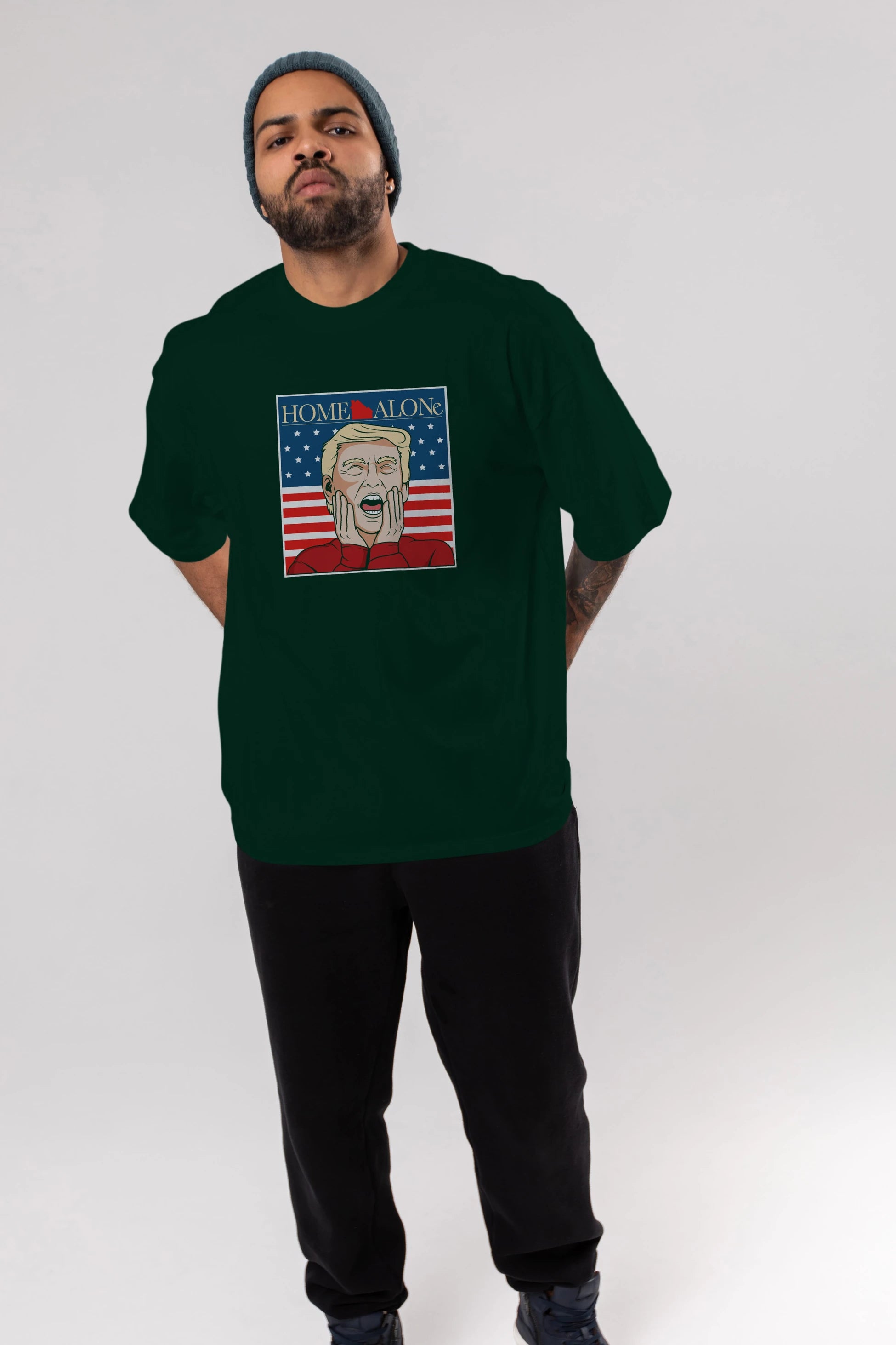 Home Alone Trump Ön Baskılı Oversize t-shirt Erkek Kadın Unisex %100 Pamuk tişort