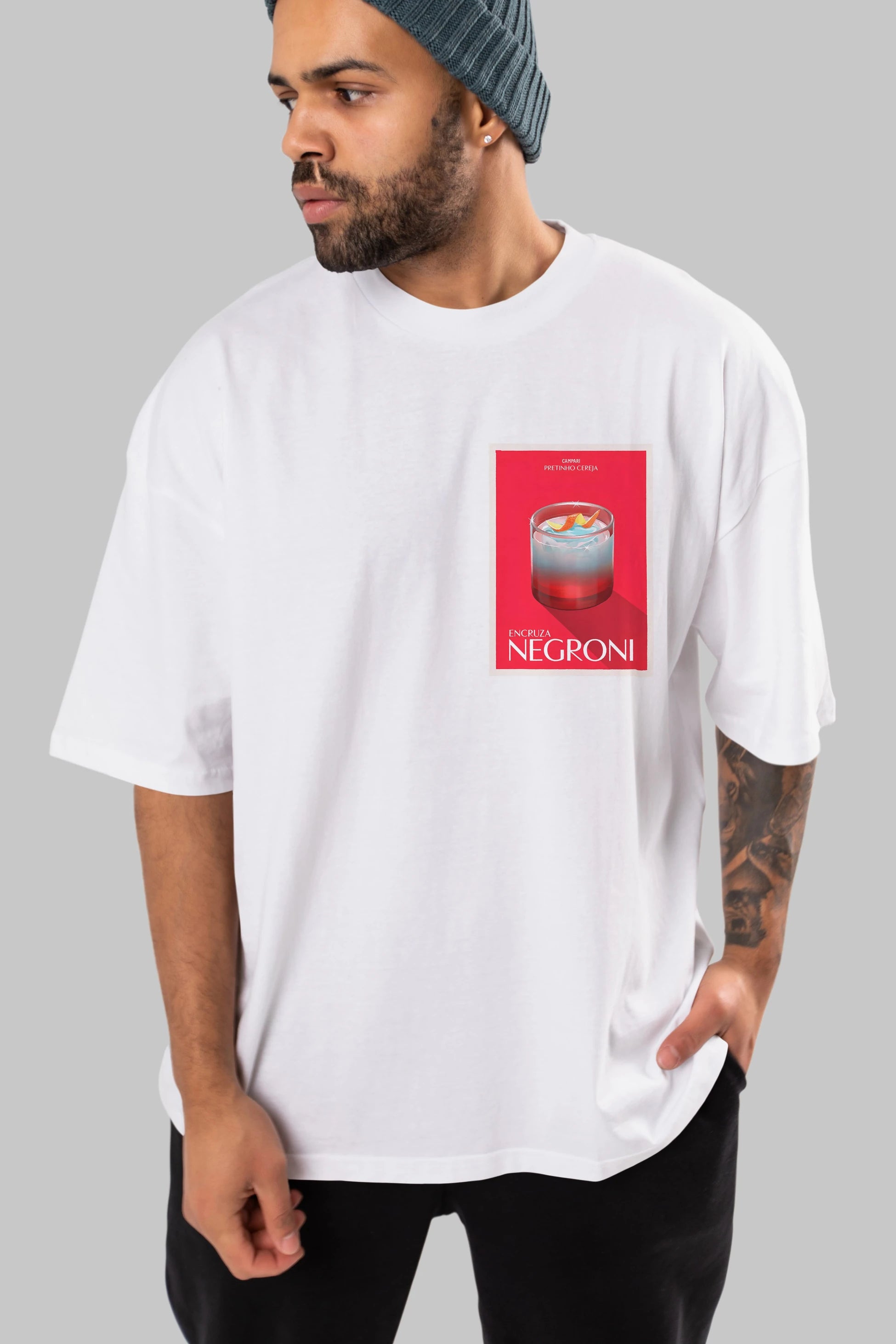 Encruza Negroni Ön Sol Baskılı Oversize t-shirt Erkek Kadın Unisex %100 Pamuk Bisiklet Yaka tişort