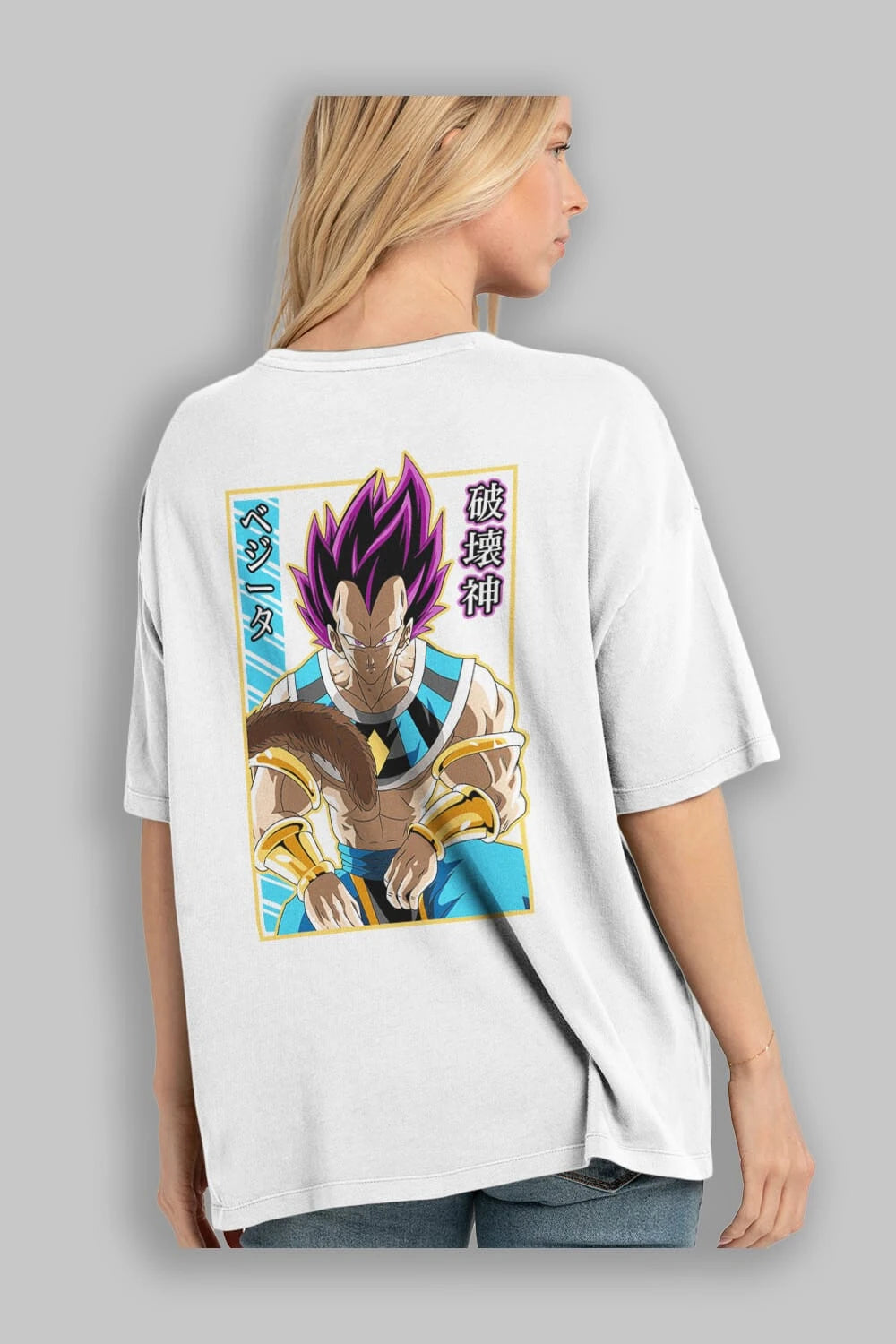 DragonBall VegetaHakaishin Anime Arka Baskılı Oversize t-shirt Erkek Kadın Unisex