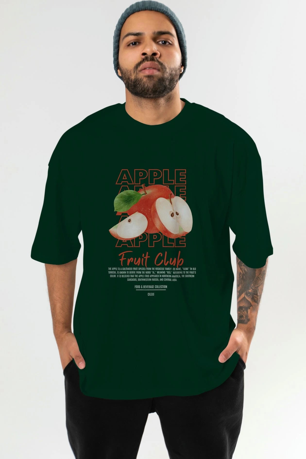 Apple Ön Baskılı Oversize t-shirt Erkek Kadın Pamuk Bisiklet Yaka tişort