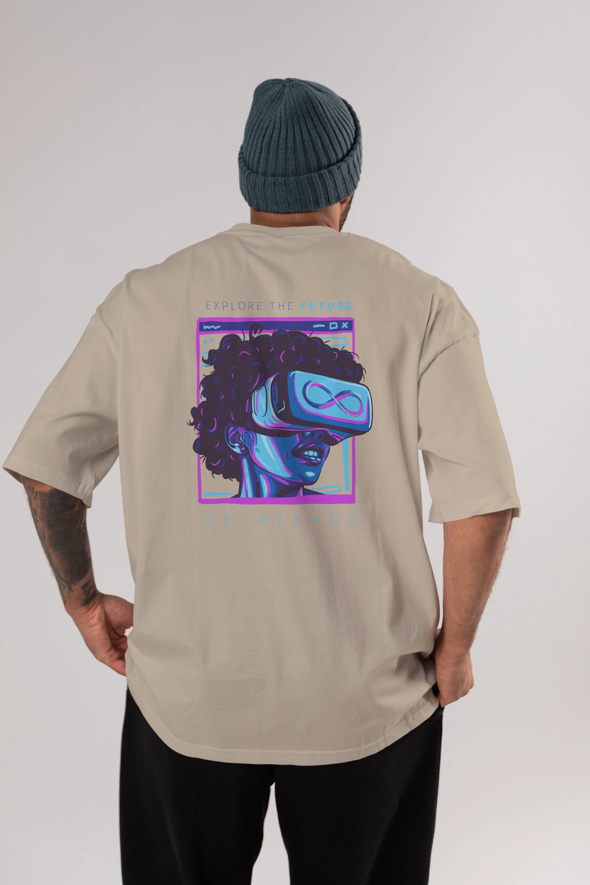 Metaverse Arka Baskılı Oversize t-shirt Erkek Kadın Unisex