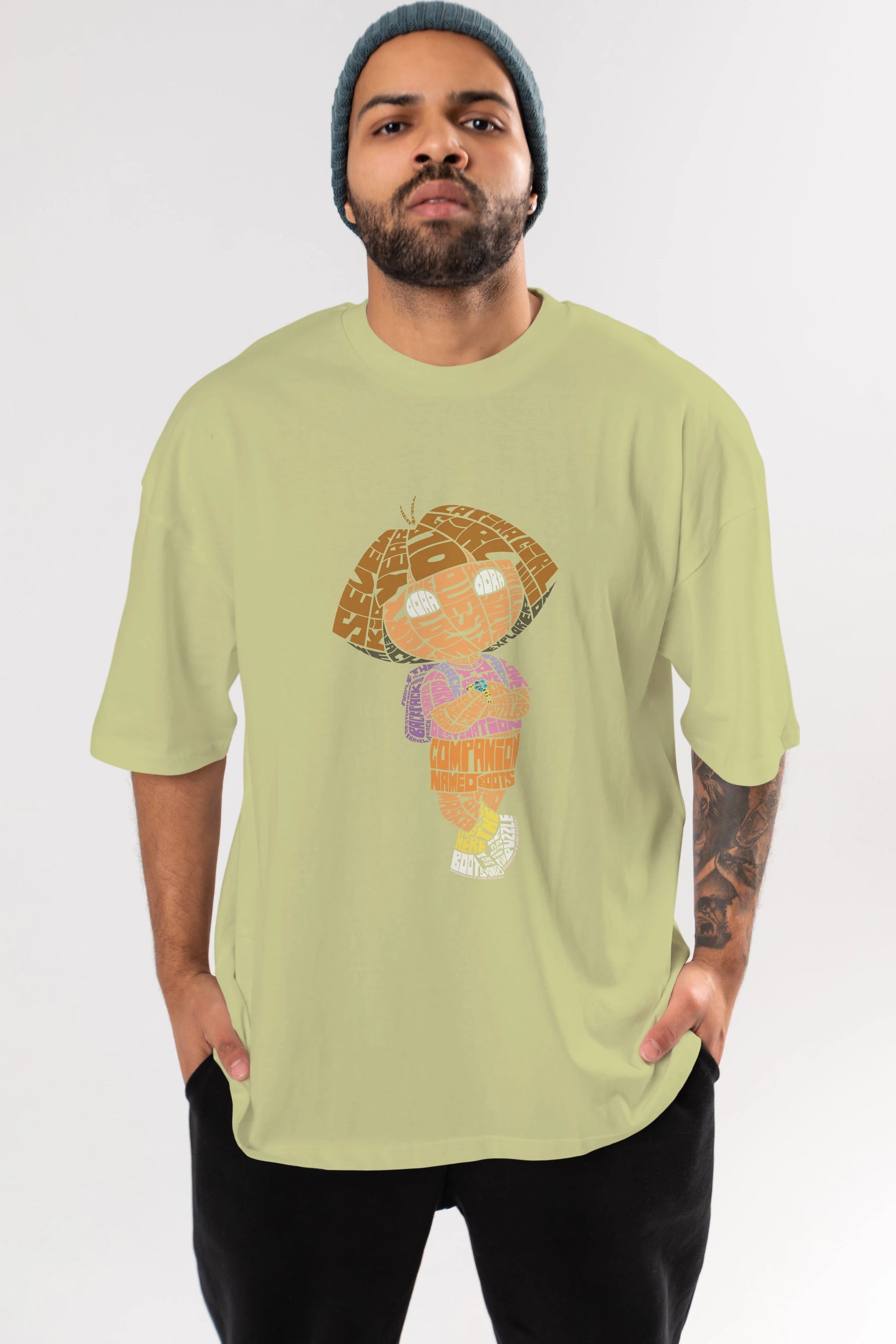 Dora Ön Baskılı Oversize t-shirt %100 pamuk Erkek Kadın Unisex