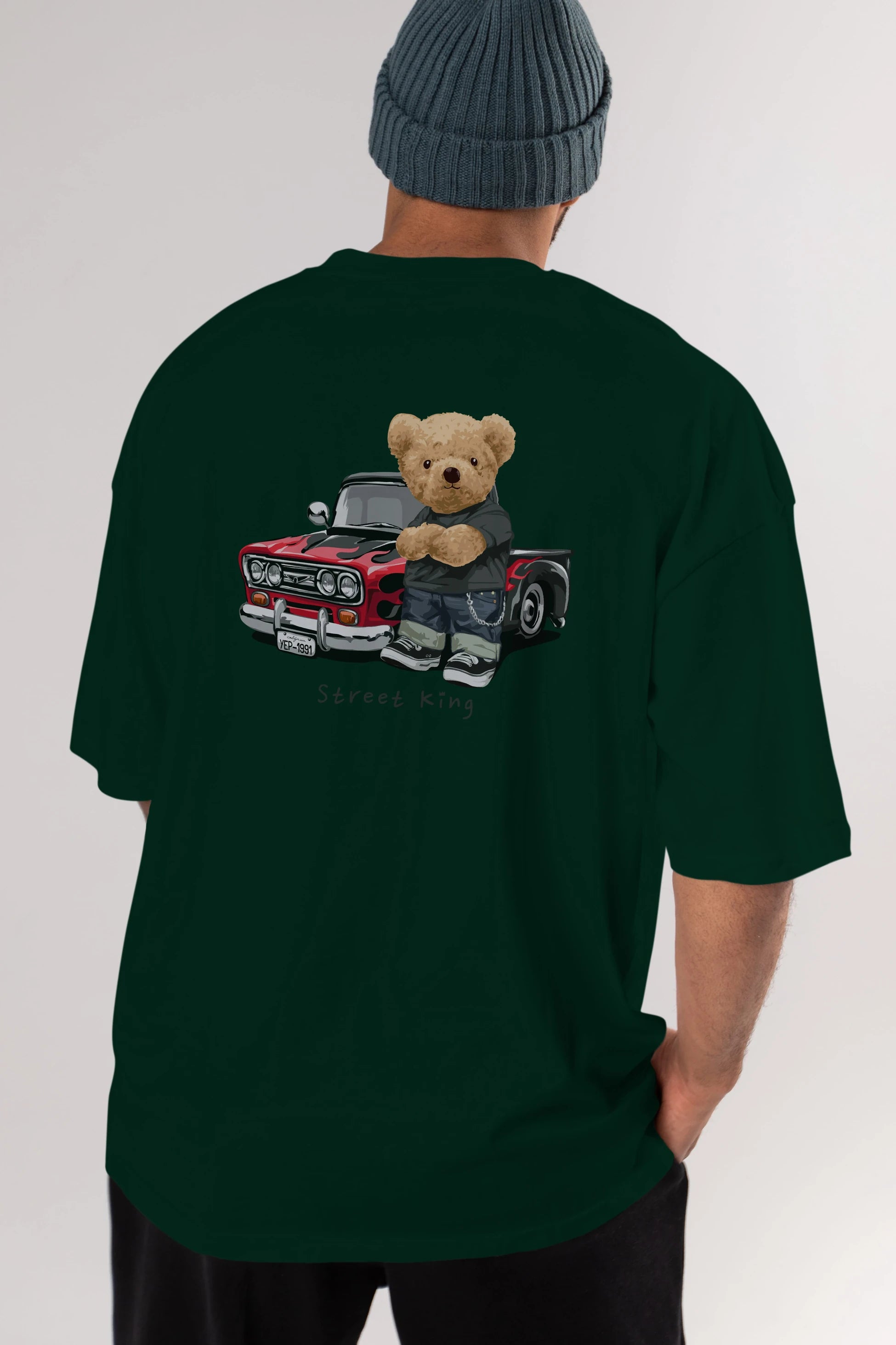 Teddy Bear Street King Arka Baskılı Oversize t-shirt Erkek Kadın Unisex %100 Pamuk