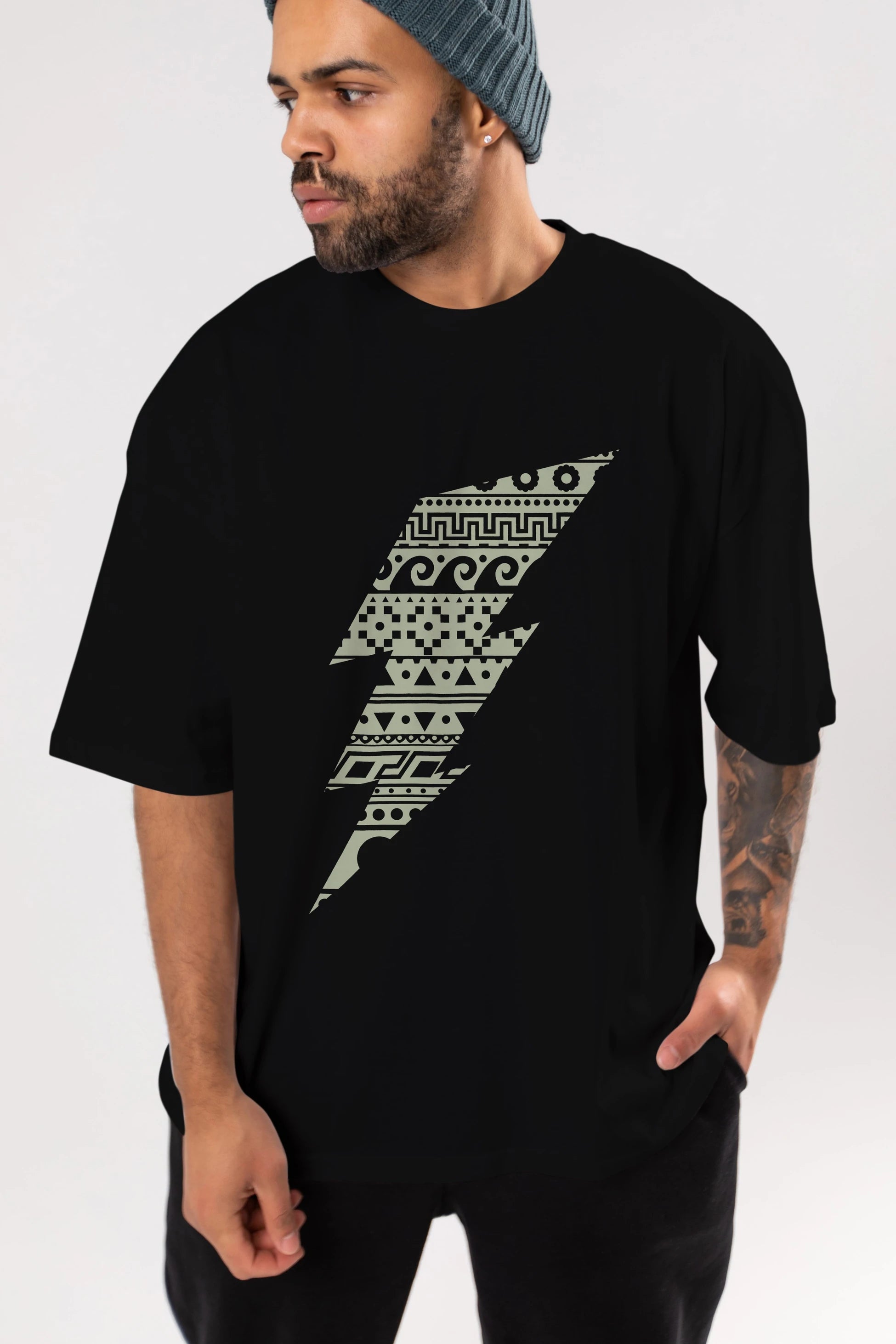 Thunderbolt Ön Baskılı Oversize t-shirt %100 pamuk Erkek Kadın Unisex