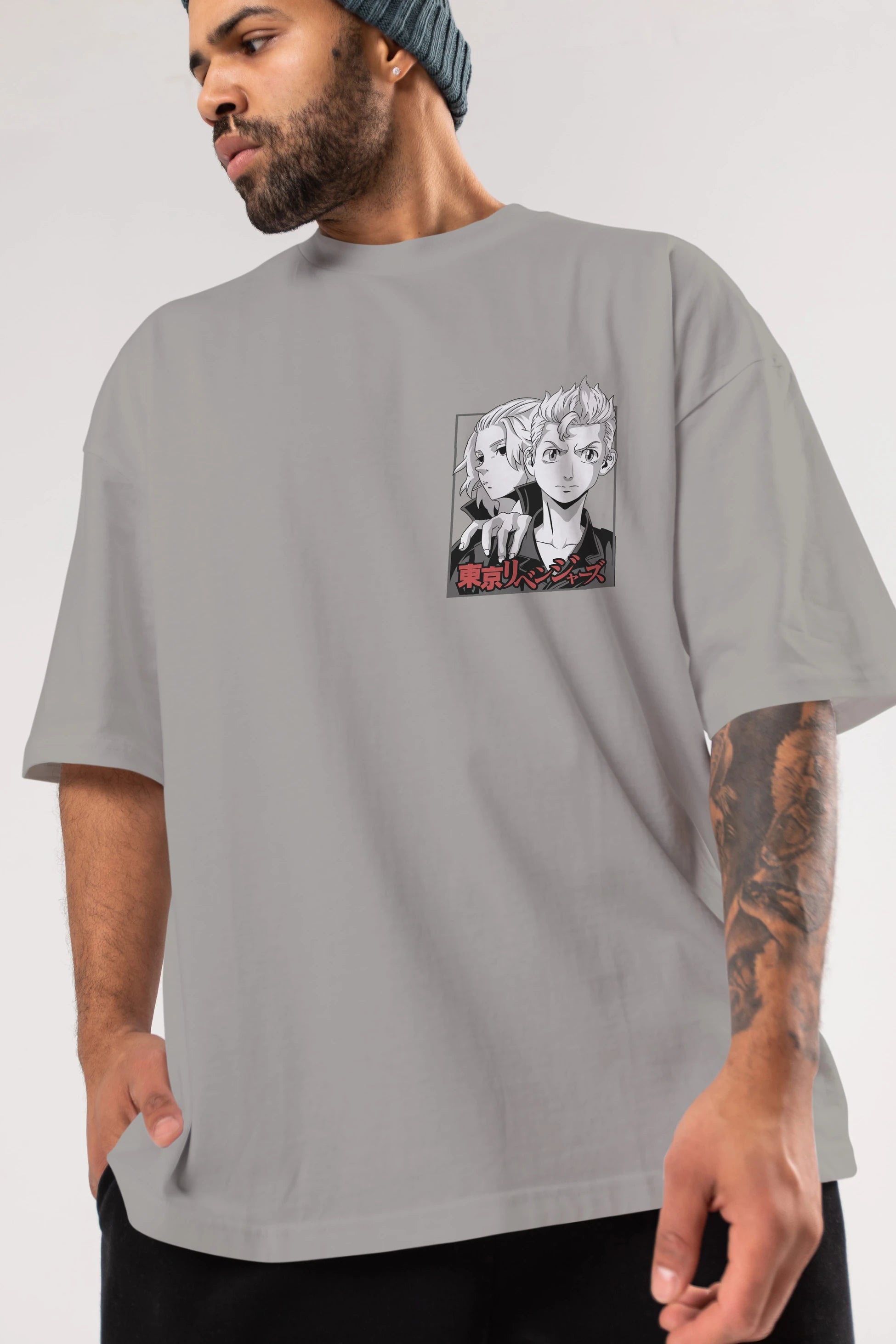 TOKYO REVENGERS Ön Sol Baskılı Oversize t-shirt Erkek Kadın Unisex %100 Pamuk Bisiklet Yaka tişort