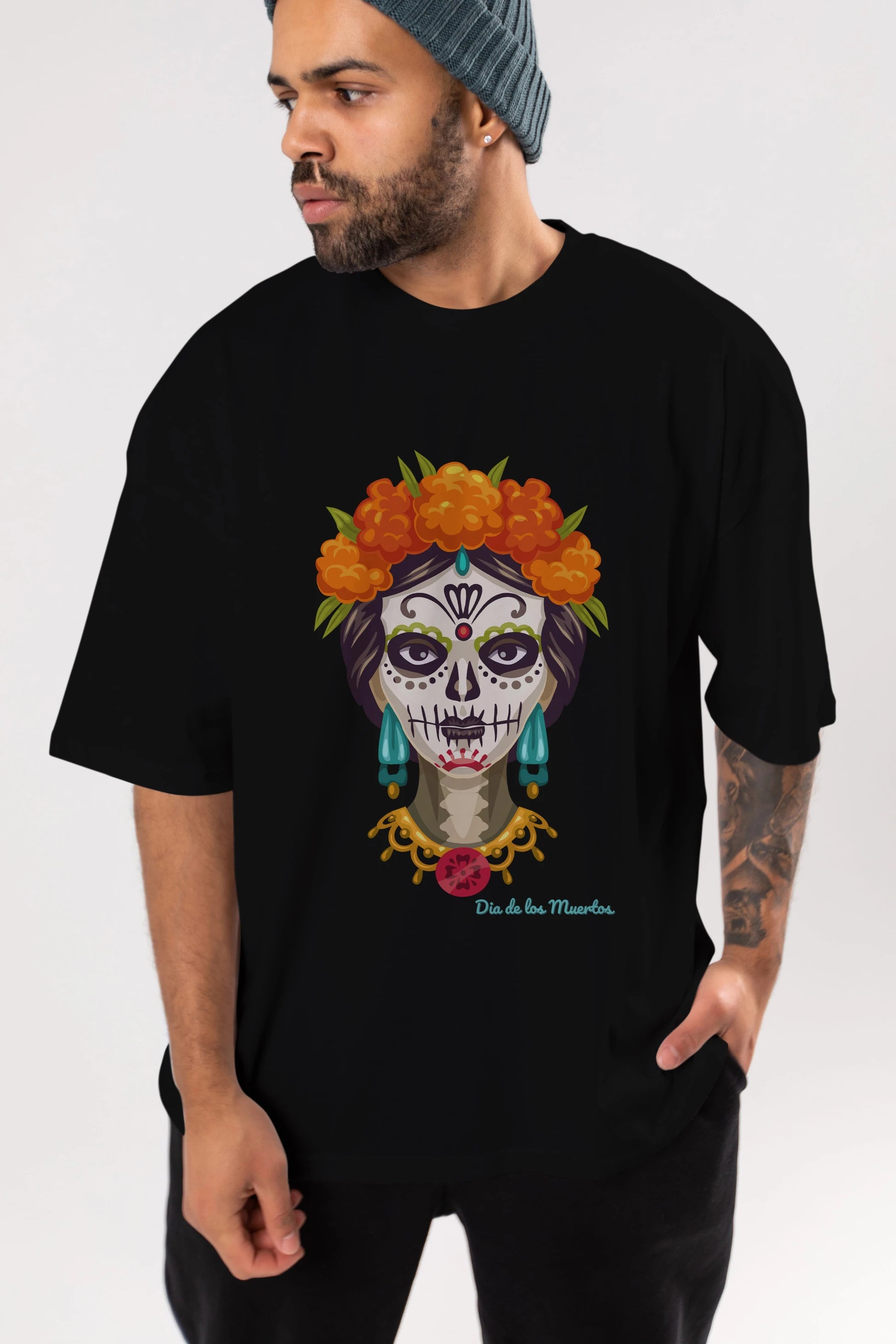 Dia de los Muertos 2 Ön Baskılı Oversize t-shirt Erkek Kadın Unisex