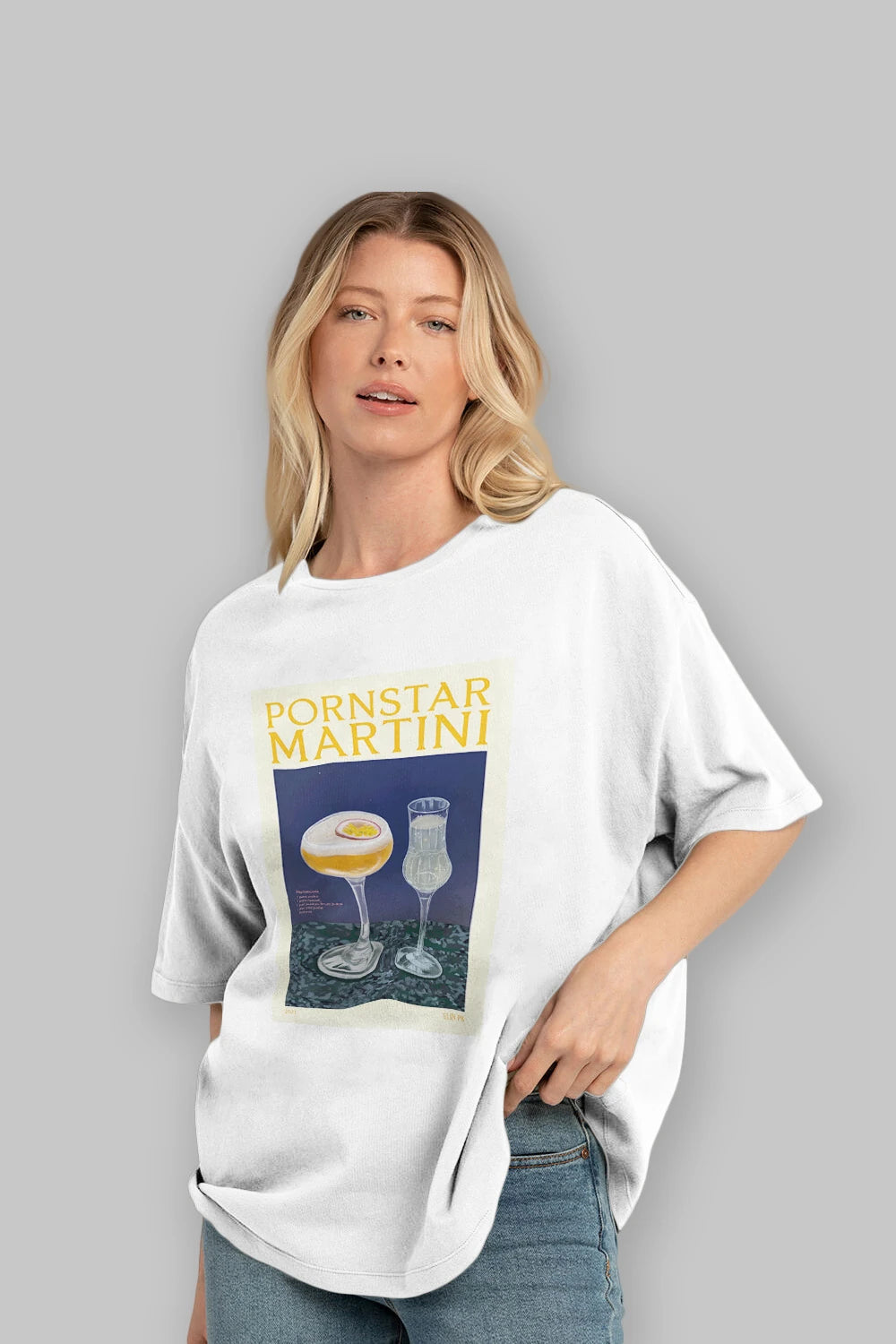 P.rnstar Martini Ön Baskılı Oversize t-shirt Erkek Kadın Unisex %100 Pamuk Bisiklet Yaka tişort