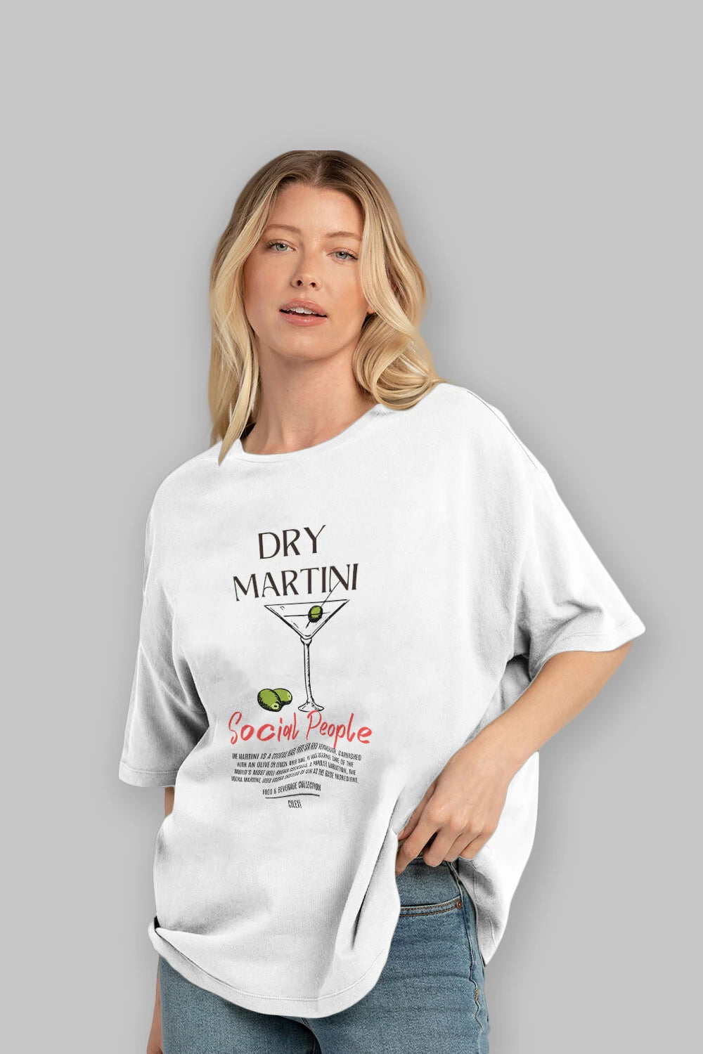 Dry Martını Kokteyl Serisi ön Baskılı Oversize t-shirt Erkek Kadın %100 Pamuk Bisiklet Yaka tişort