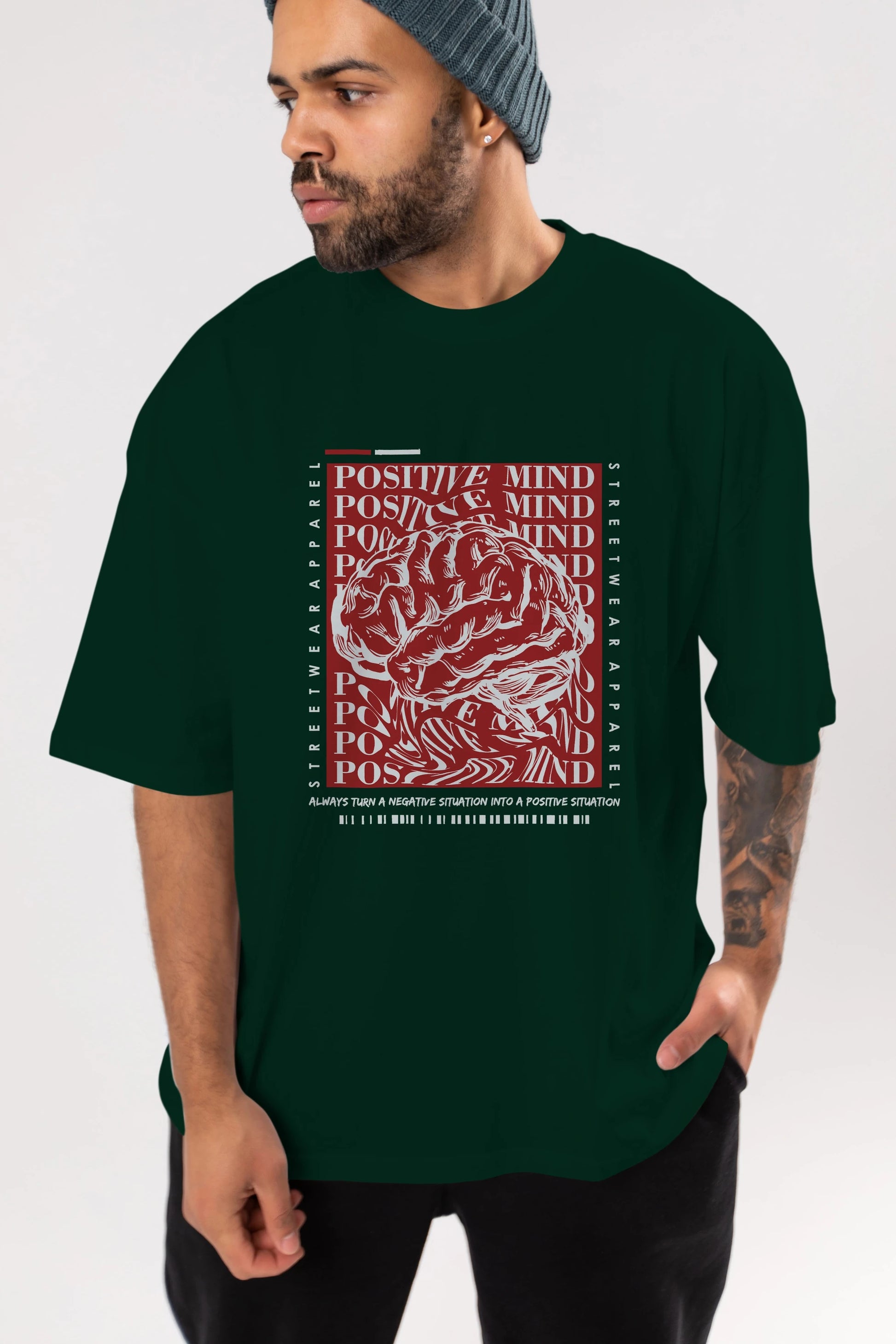 Positive Mind Ön Baskılı Oversize t-shirt Erkek Kadın Unisex