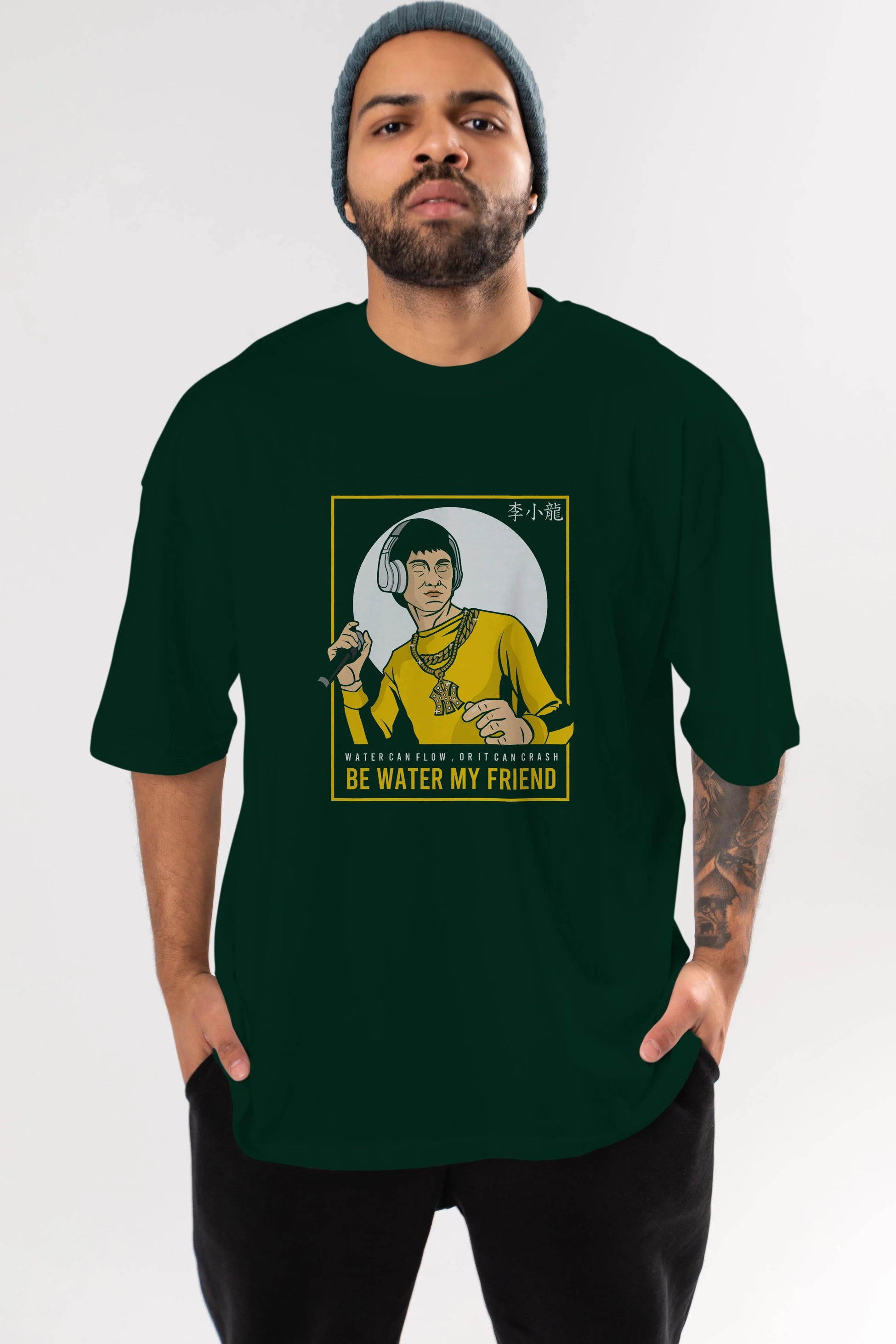 Bruce Lee Rapper Ön Baskılı Oversize t-shirt Erkek Kadın Unisex %100 Pamuk tişort