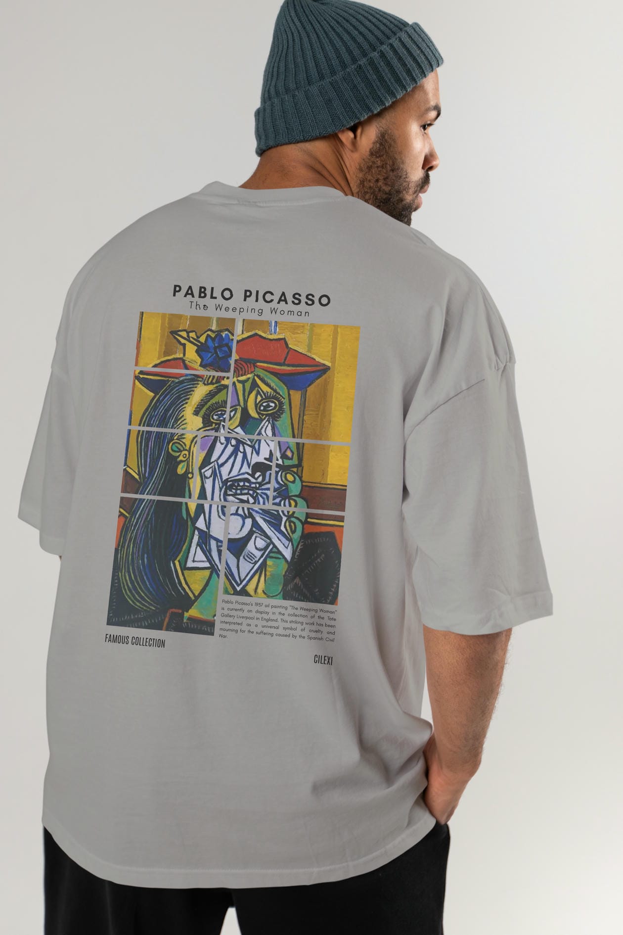 Pablo Picasso Arka Baskılı Oversize t-shirt Erkek Kadın Bisiklet Yaka Pamuk tişort